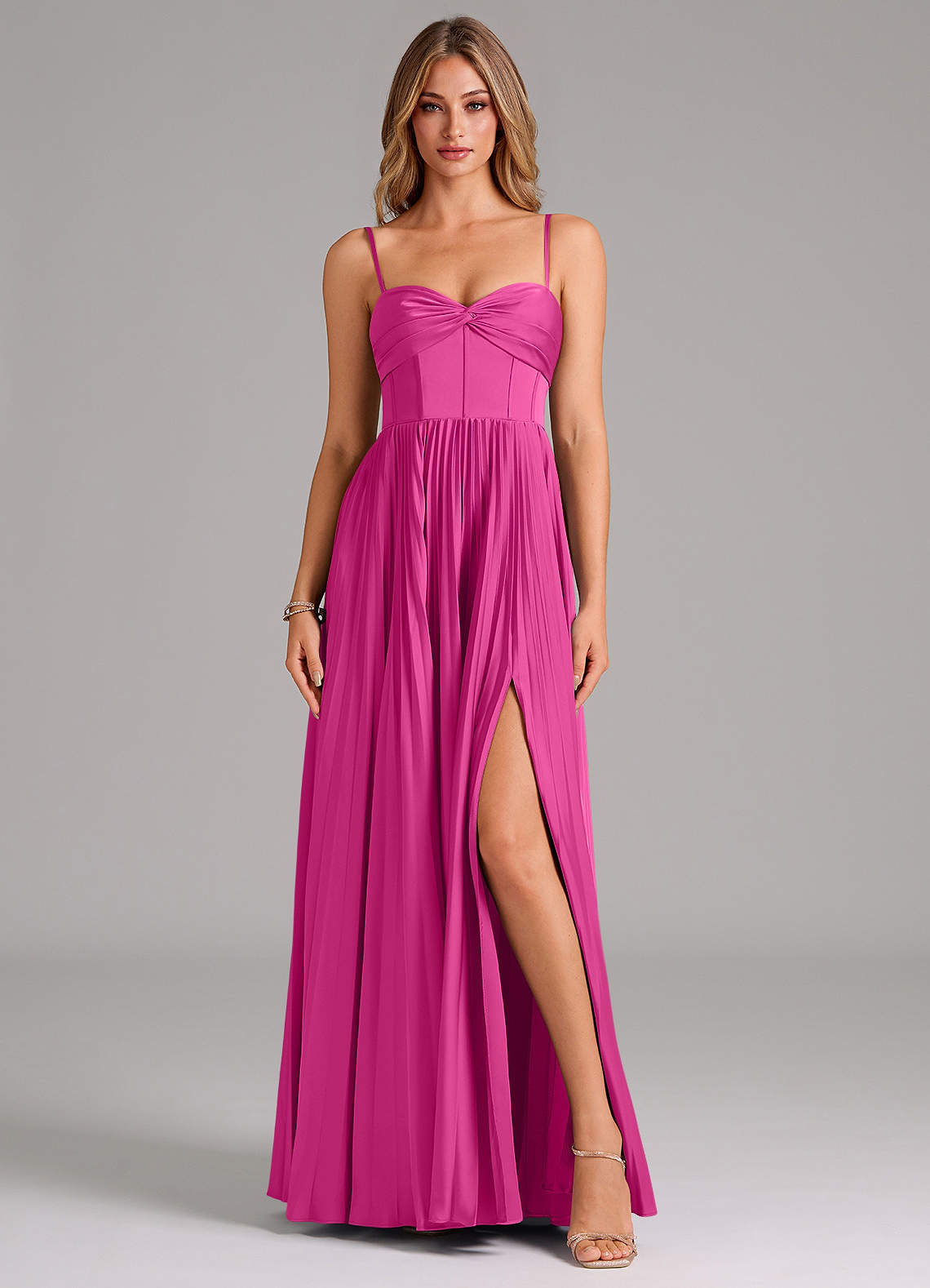 Azazie Tyla Bridesmaid Dresses Fuchsia A-Line Sweetheart Neckline Stretch Satin Dress image1