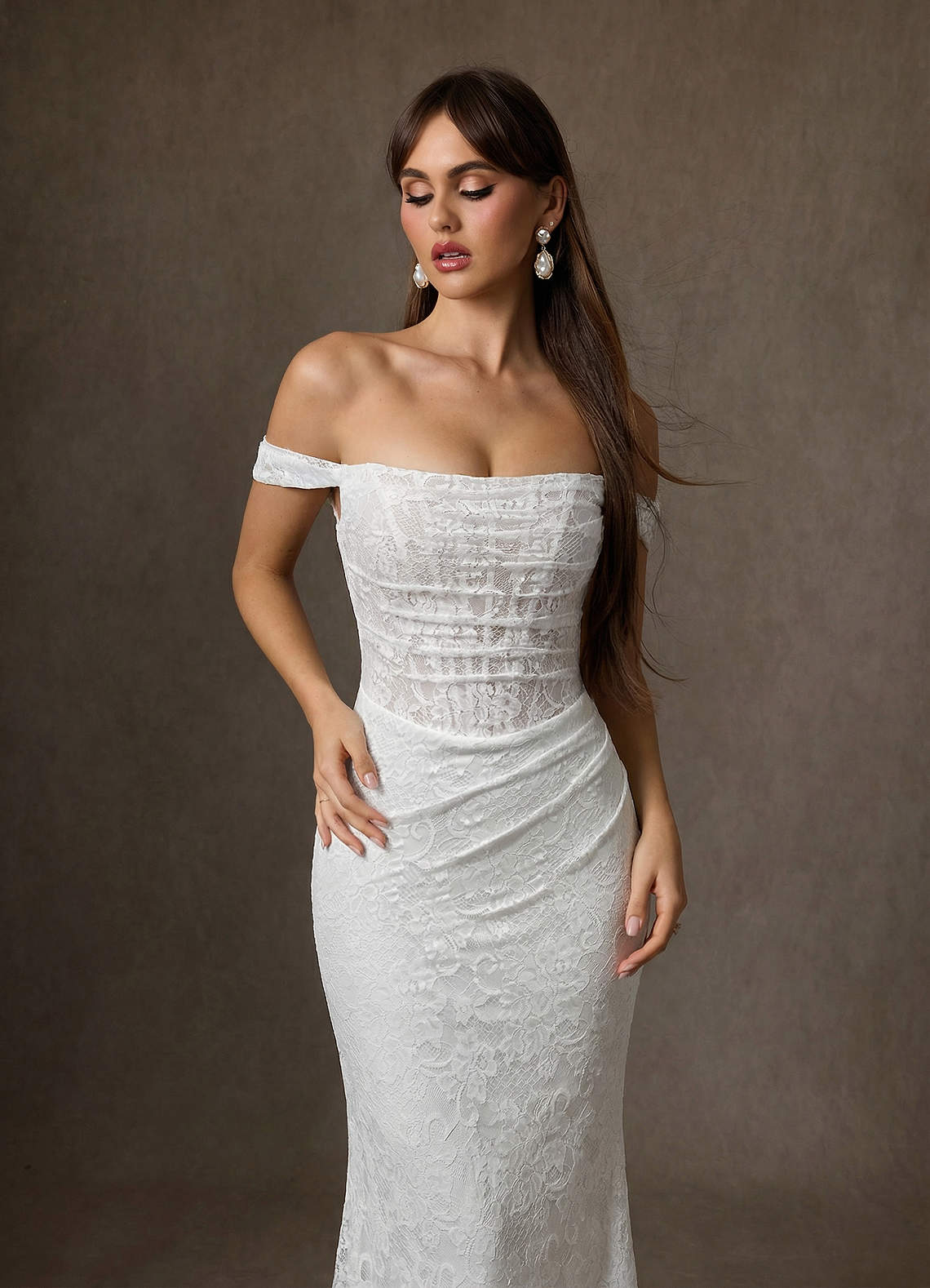 Azazie Idalis Wedding Dresses Diamond White Mermaid Lace Dress image4