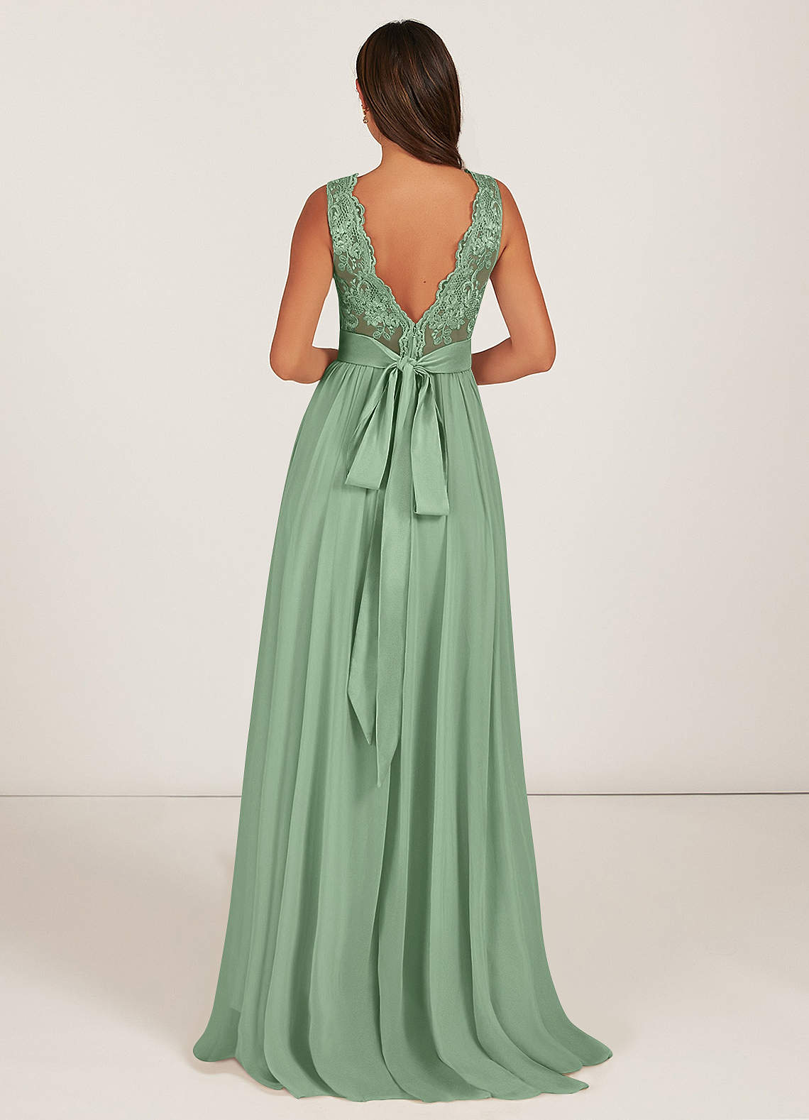 Azazie Gertrude At-home Try On Dresses Mulberry A-Line Lace Chiffon Dress image3