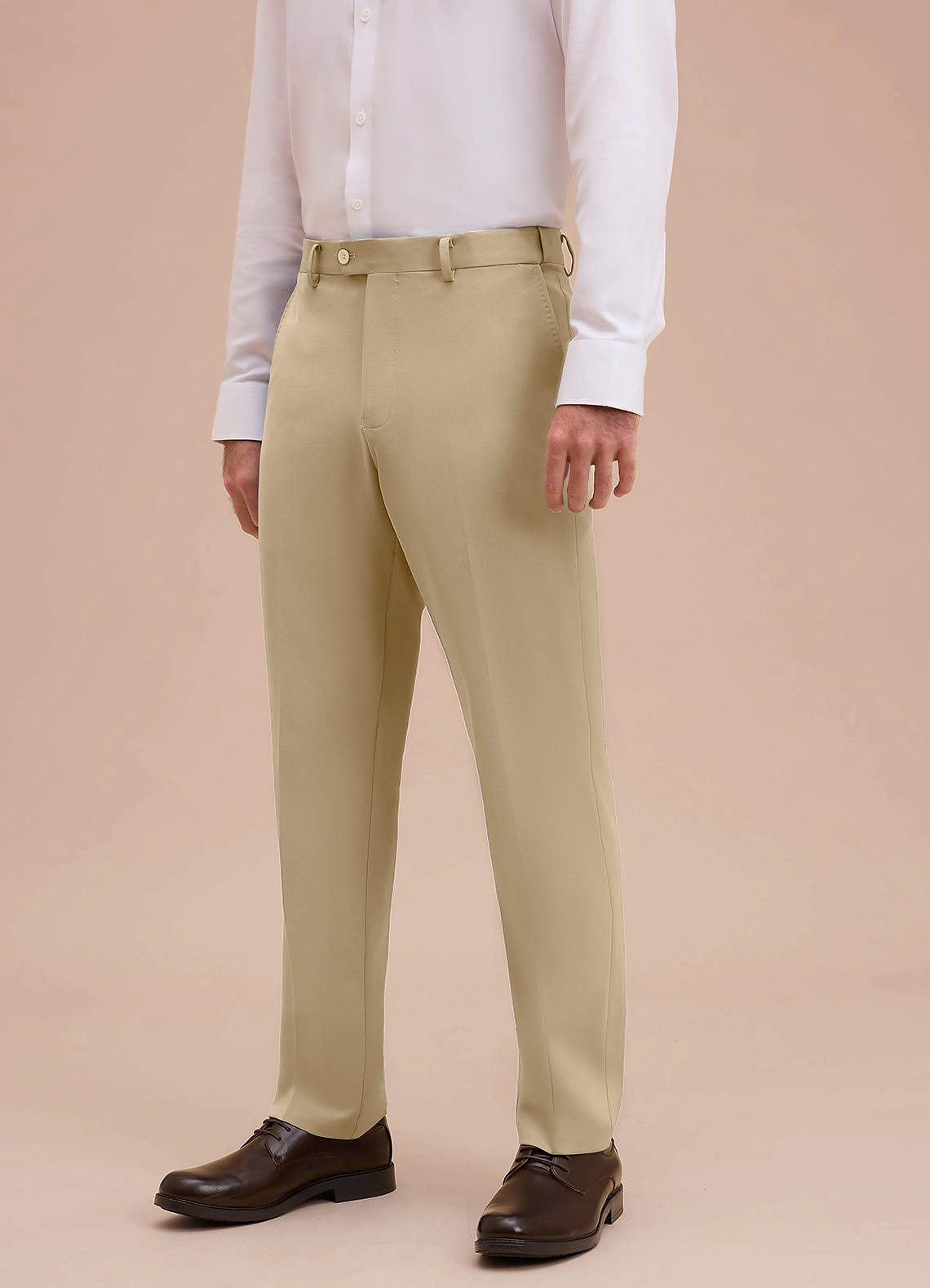 front Ethan Champagne Refined Weave Dress Pants