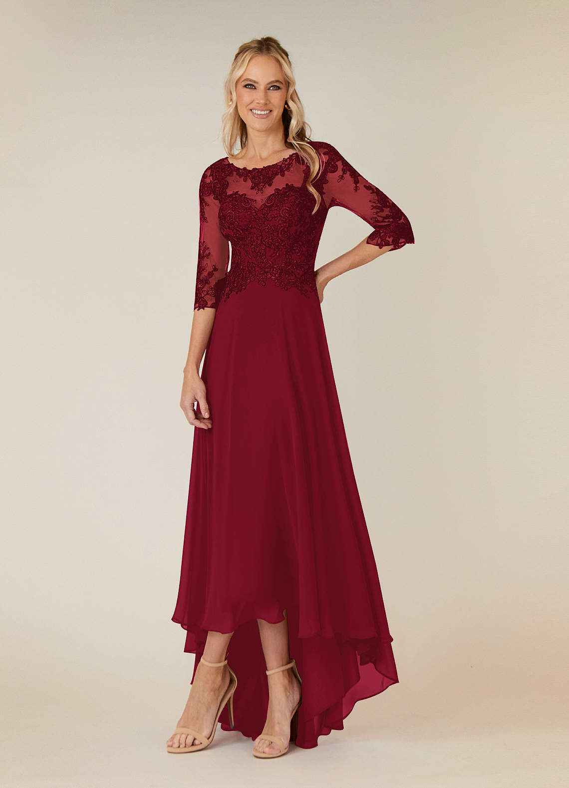 Azazie Monza Mother of the Bride Dresses Burgundy A-Line Lace Chiffon Dress image1