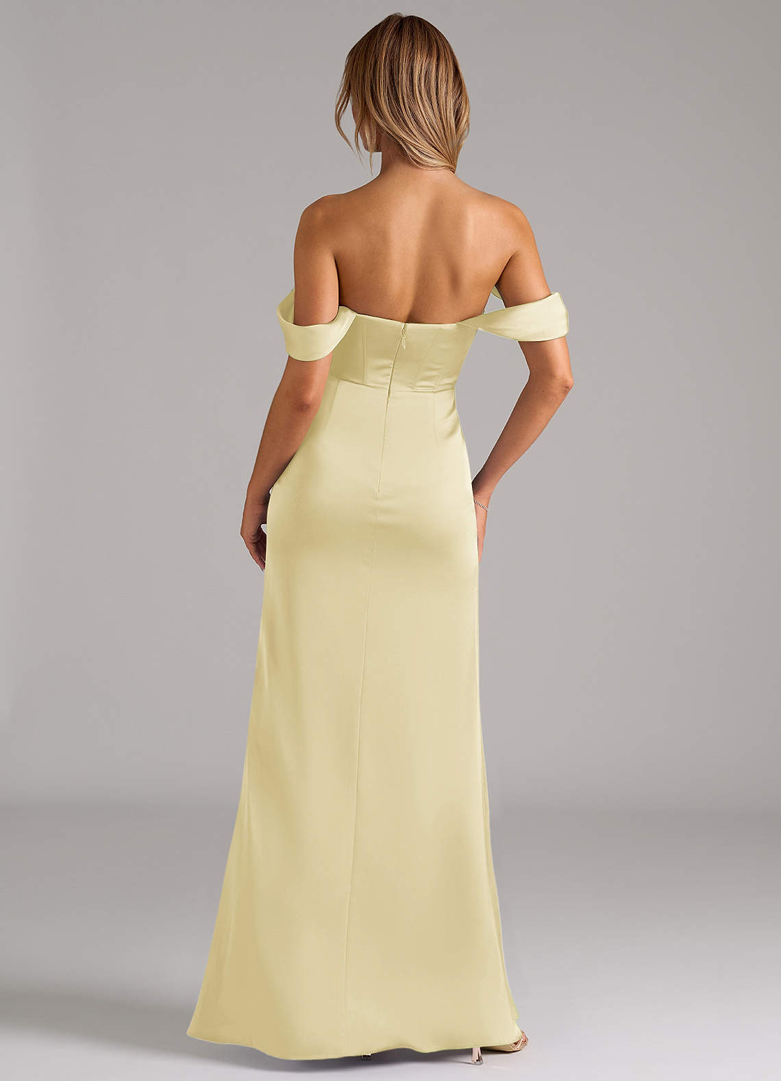Azazie Johana Brautjungfernkleider Wandelbar Meerjungfrau-Linie Schulterfrei Stretch-Satin Kleid Zitronensorbet image3