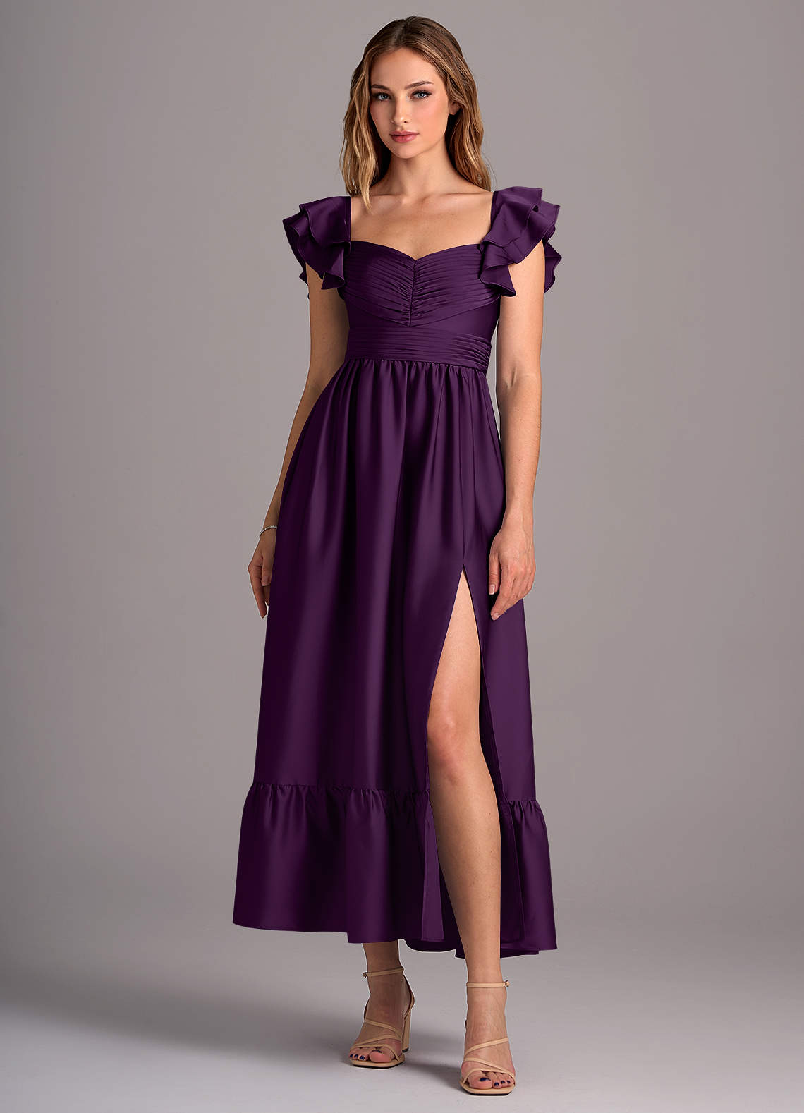 Azazie Anaya Bridesmaid Dresses Grape A-Line Sweetheart Neckline Stretch Satin Convertible Dress image1