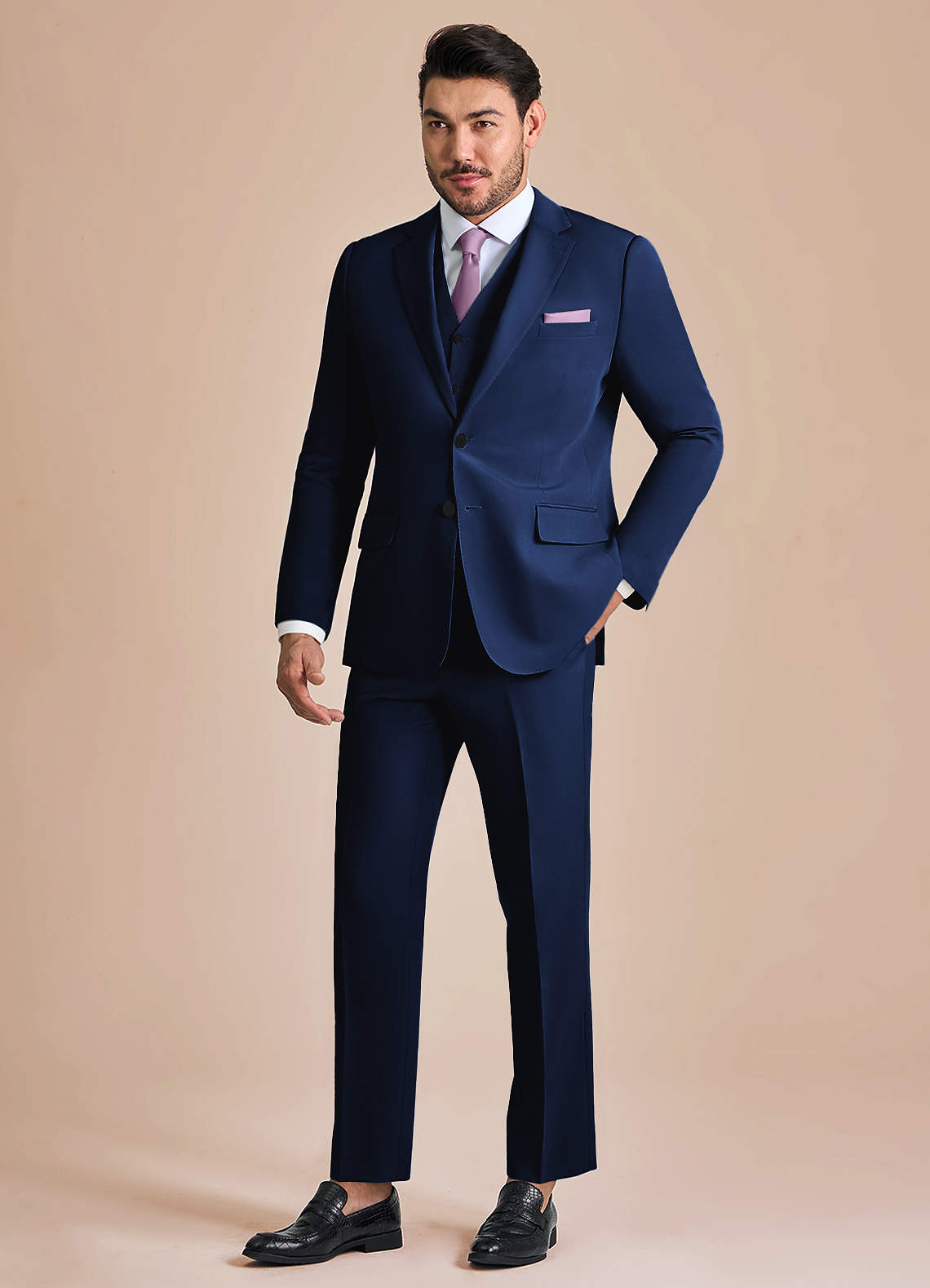 front James Blue Structured Stretch 3-piece suit