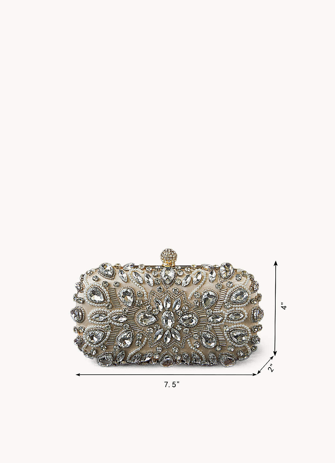 front Apricot Crystal Embellished Ornate Clutch Bag