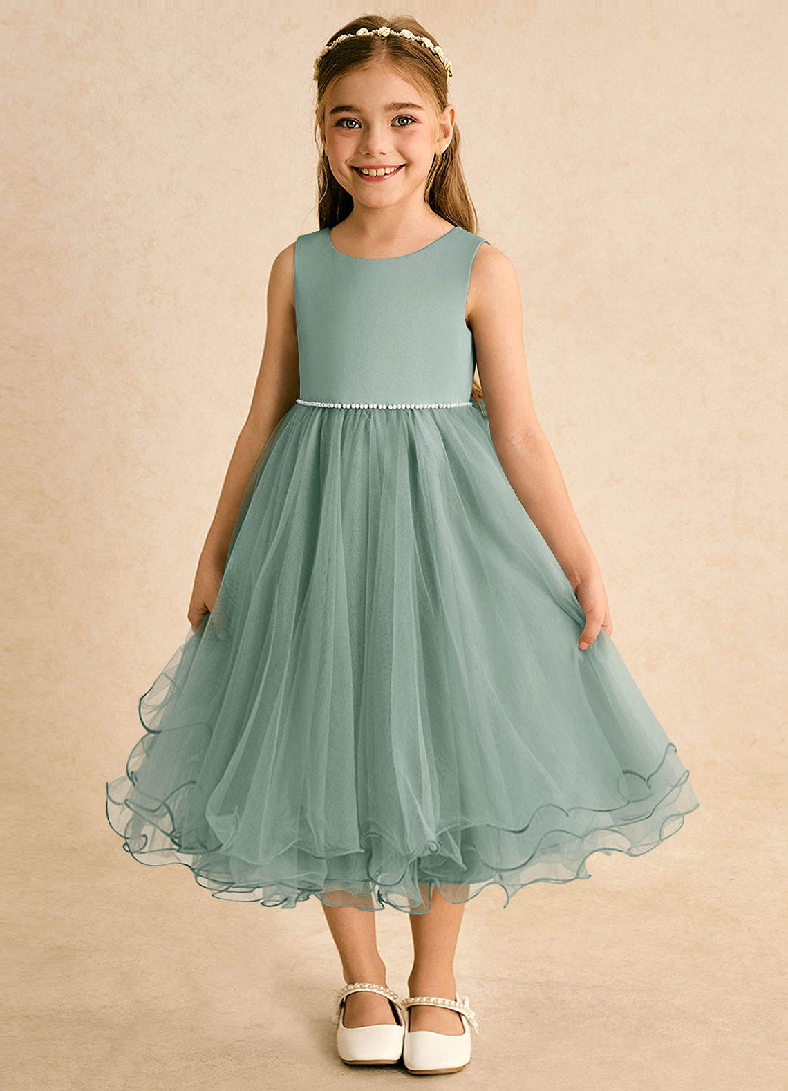 Azazie Lass Flower Girl Klänningar Klä A-Line i Tyll Rosett image1