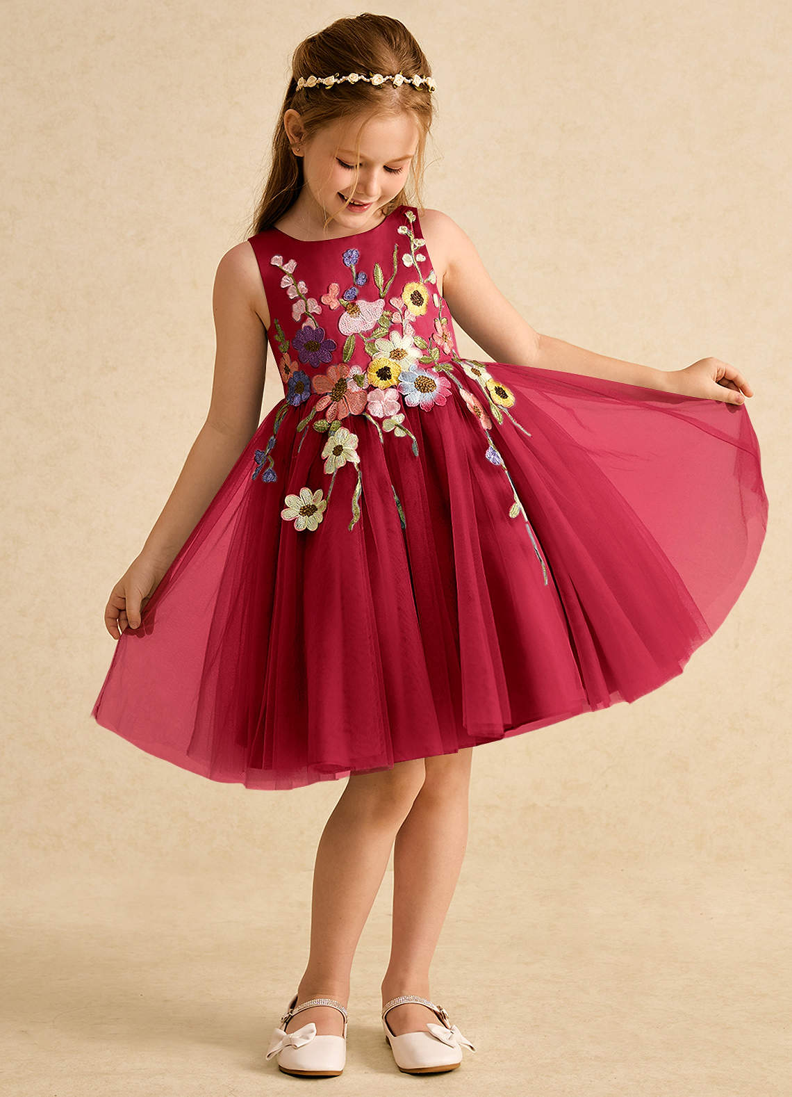 Azazie Prima Flower Girl Klänningar Klä A-Line i Tyll Rosett image2
