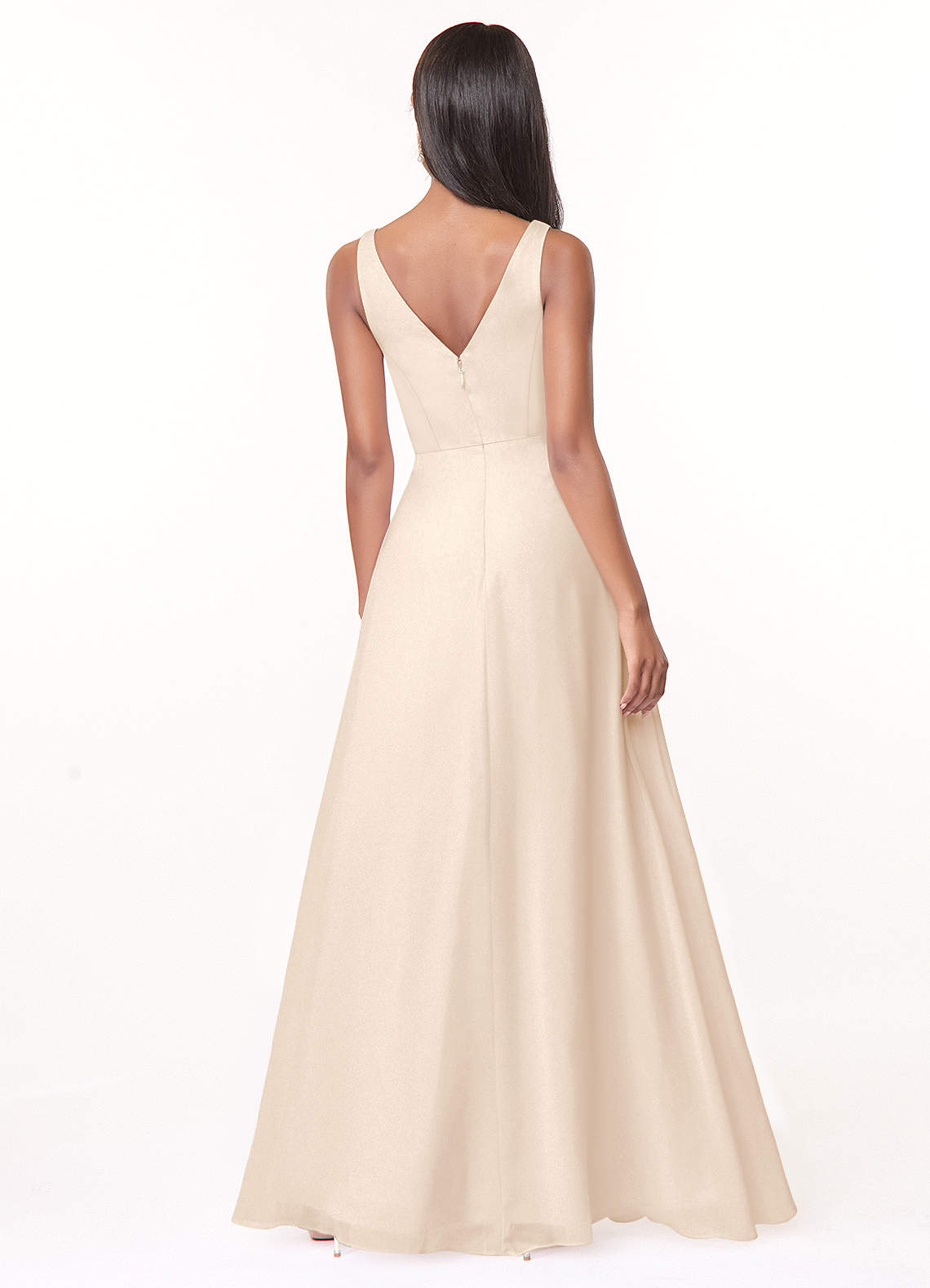 cream chiffon bridesmaid dress Cicinia V-neck Ruffles Long Chiffon Bridesmaid Dress, Champagne main image 0