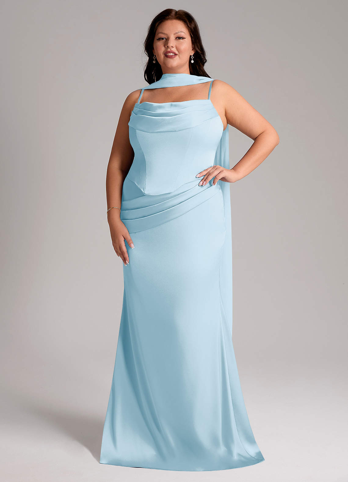 Azazie Sorrel Bridesmaid Dresses Sky Blue Mermaid Strapless Stretch Satin Convertible Dress image6