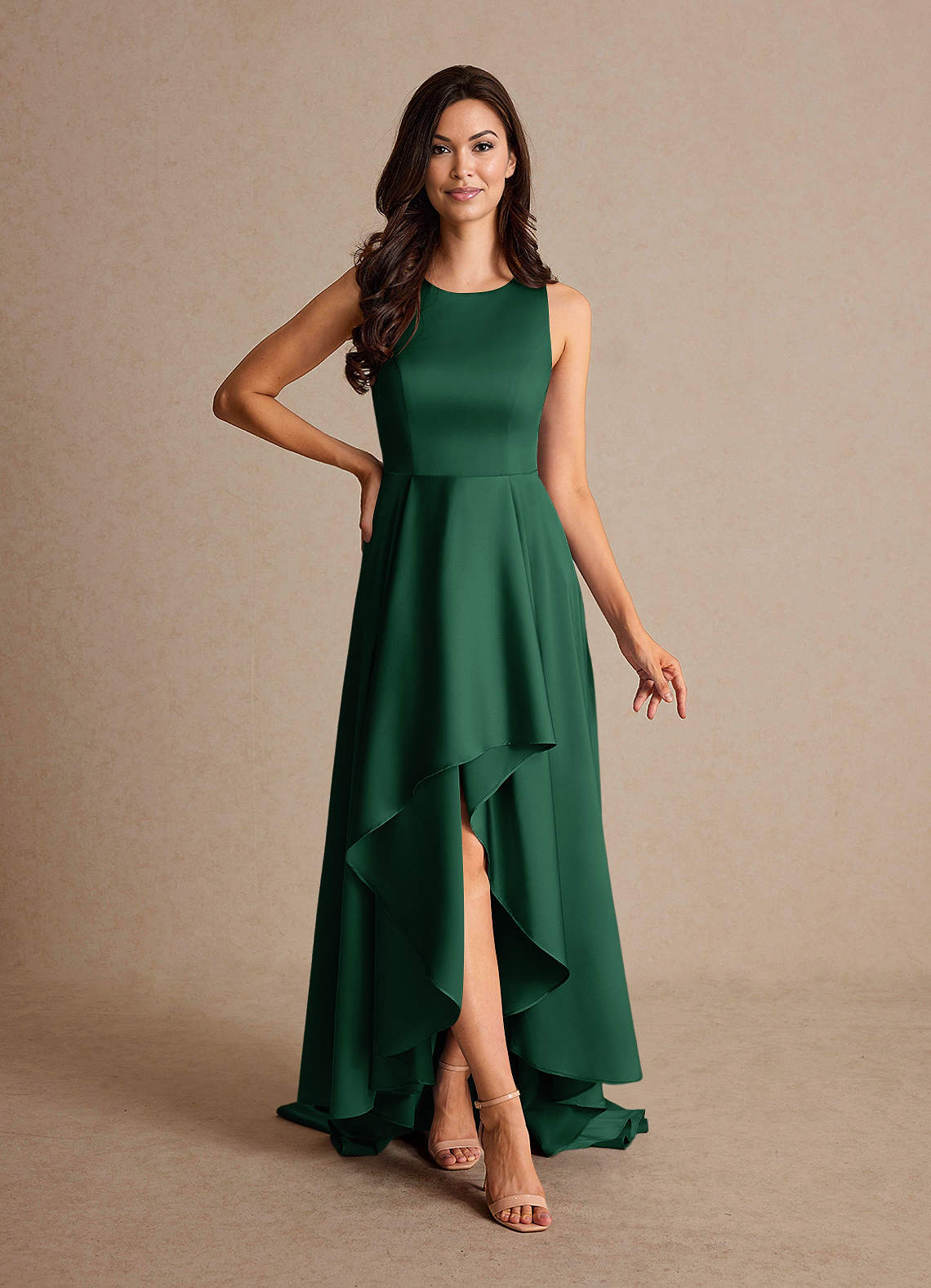 Azazie Niles 신부의 어머니 드레스 A라인 기차 스트레치 새틴 비대칭 드레스 image1