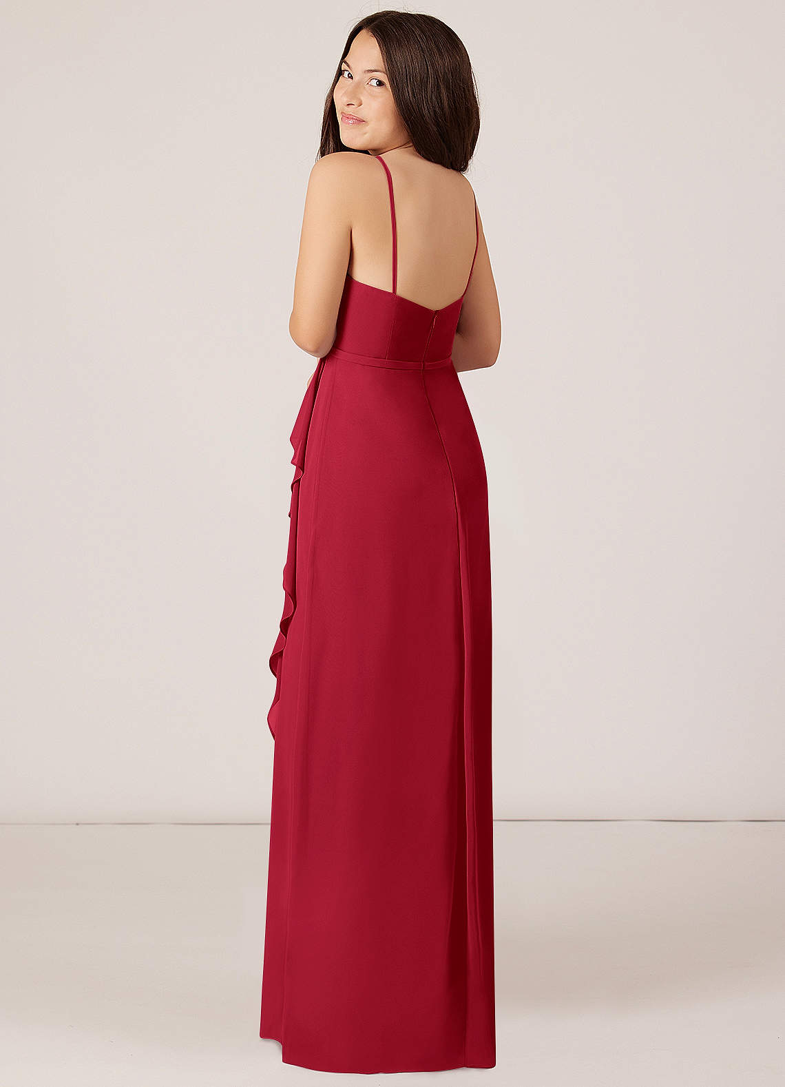 Azazie Kaylee Junior Vestido de Escarlata de Gasa de Corte en A con Con cinturón image4