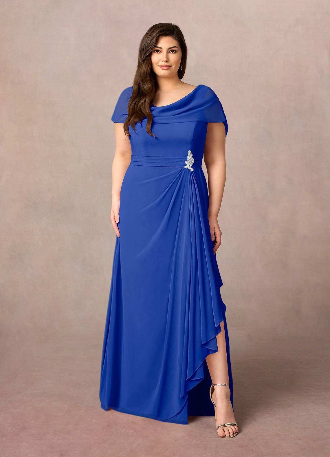 Azazie Mary Mother of the Bride Dresses Royal Blue A-Line Side Slit Chiffon Dress image1