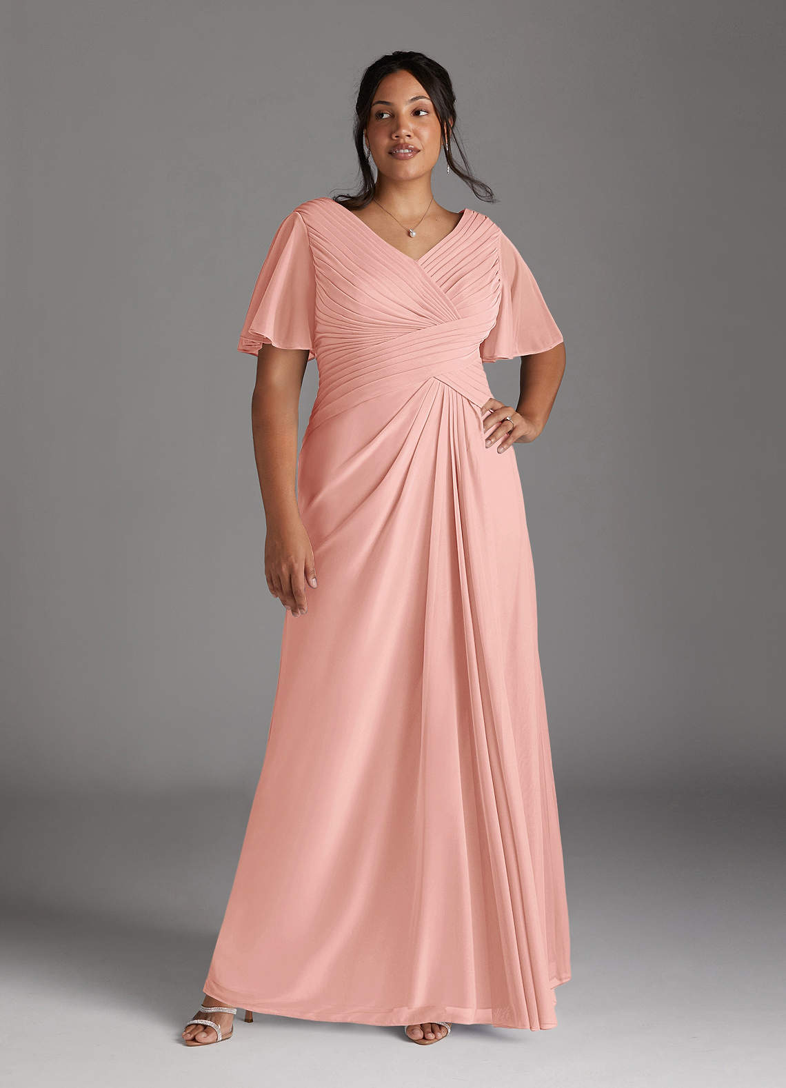 Azazie Emmeline Mother of the Bride Dresses Rosette A-Line V-Neck Pleated Mesh Dress image7