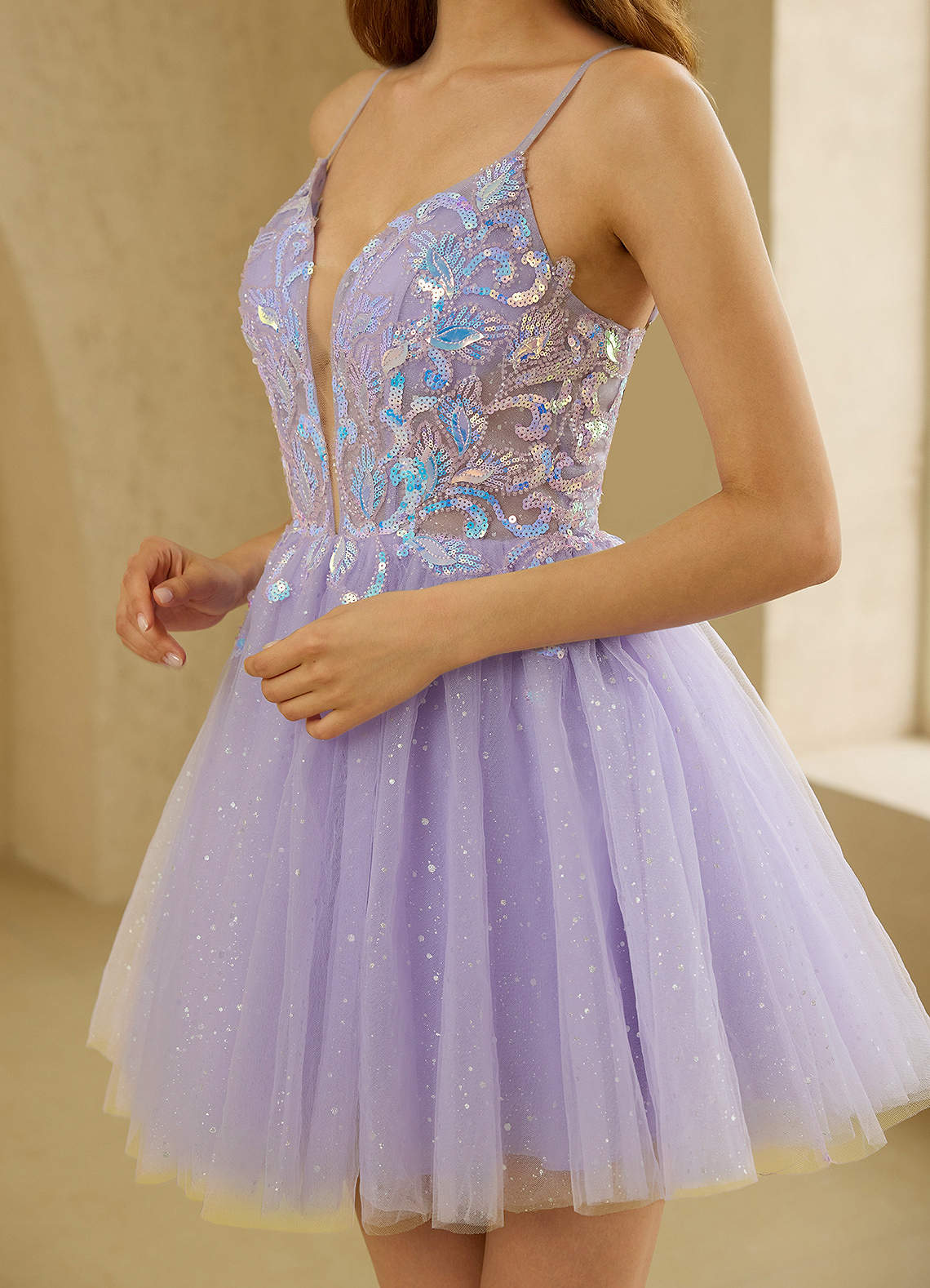 mini purple formal dress Berylove Women Glitter Lilac Bodycon Homecoming Dress Sequins Pleated Corset Backless Mini Prom Dress, Purple / US16W main image 0