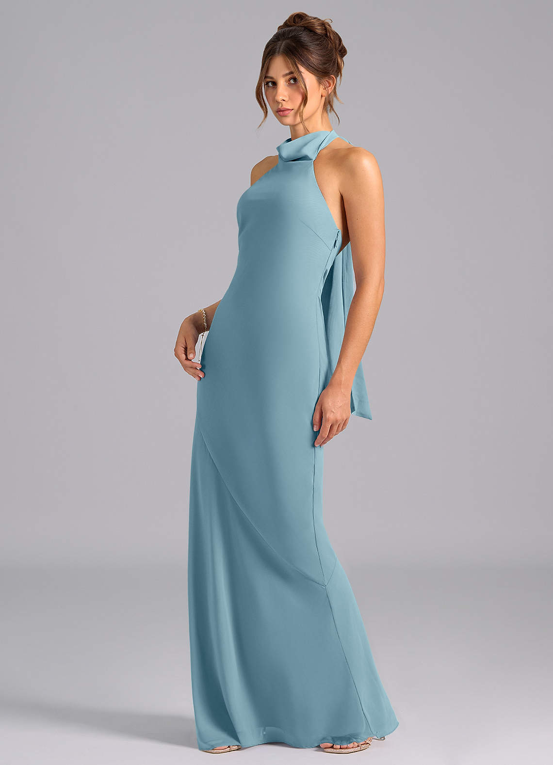 Azazie Velli Bridesmaid Dresses Moody Blue Mermaid Bow Chiffon Dress image1