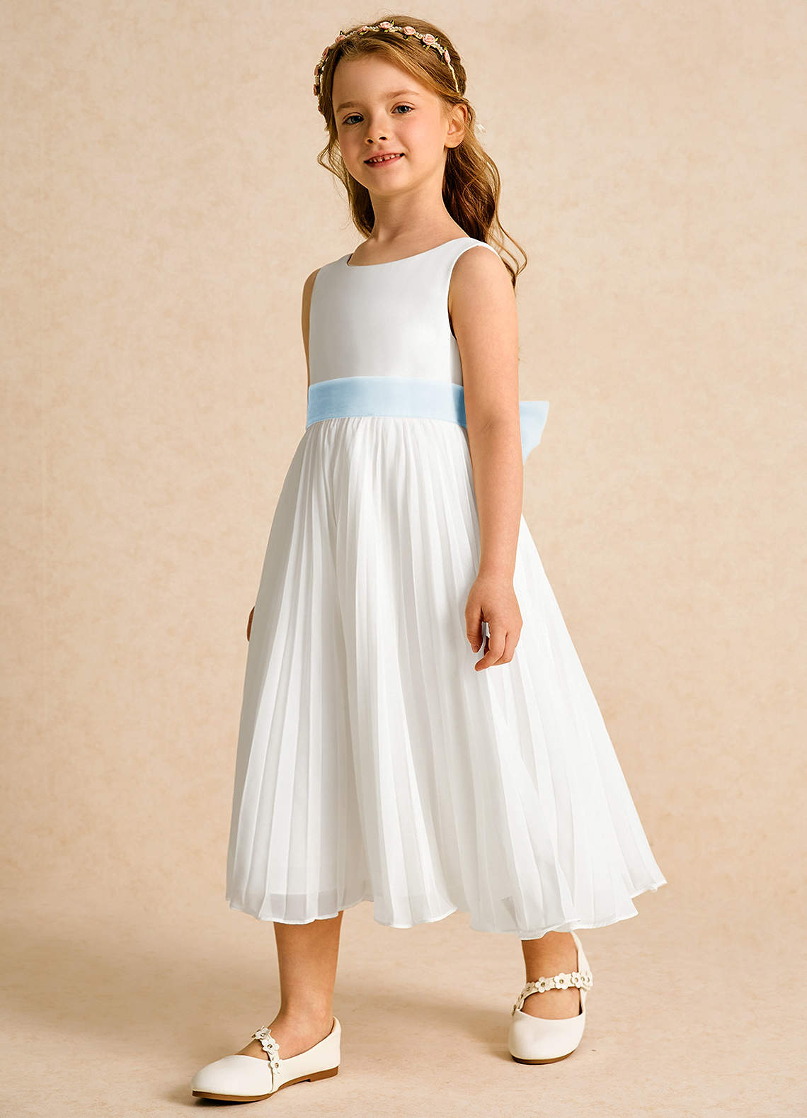 Azazie Margot Flower Girl Dresses Ivory Sky Blue A-Line Pleated Chiffon Dress image1