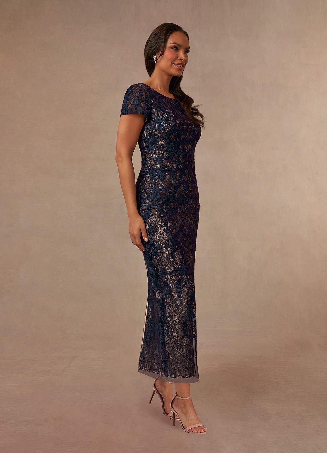 Azazie Alyssum Dark Navy Sheath Scoop Lace Dress | Azazie