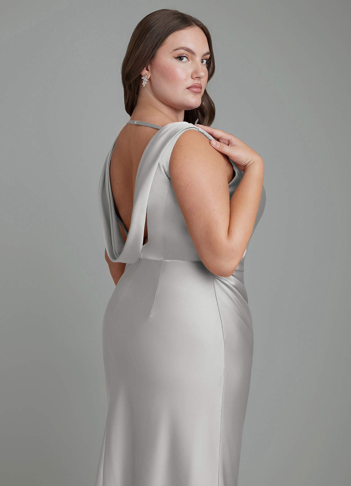 Azazie Kieryn Bridesmaid Dresses Silver Mermaid Pleated Stretch Satin Dress image12