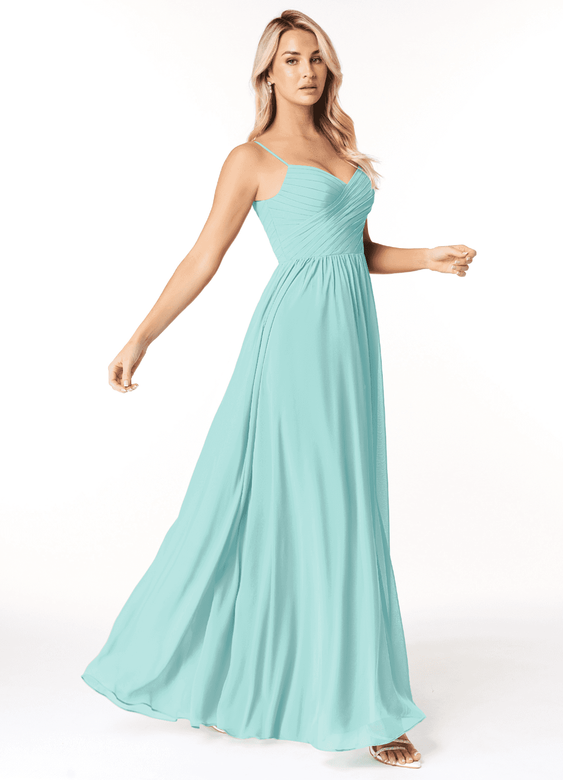 Azazie Lisbon Bridesmaid Dresses Aqua A-Line Sweetheart Neckline Chiffon Dress image1