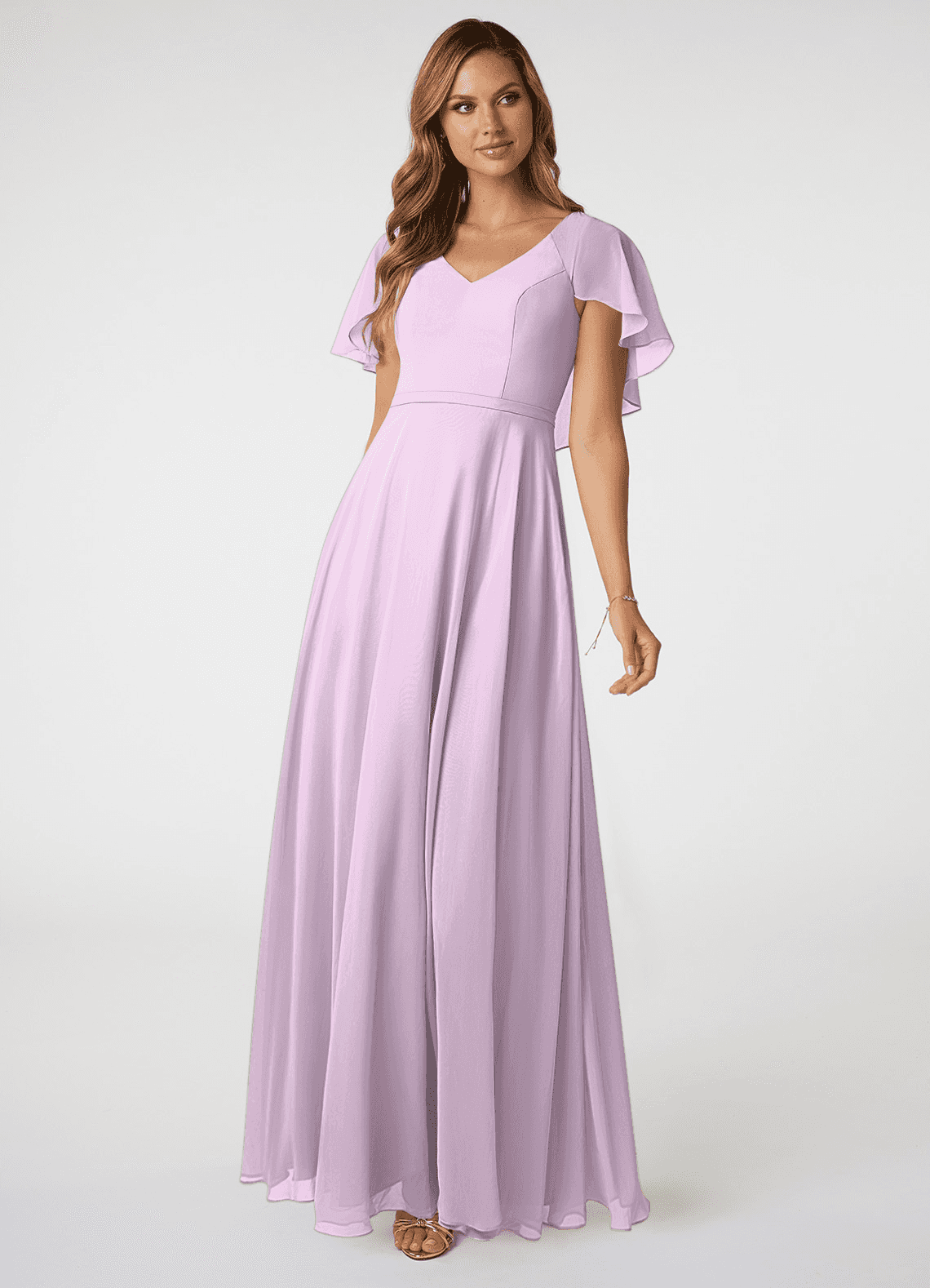 Azazie Jamie Brautjungfernkleider A-Linie Chiffon Kleid Frostiges Flieder image1