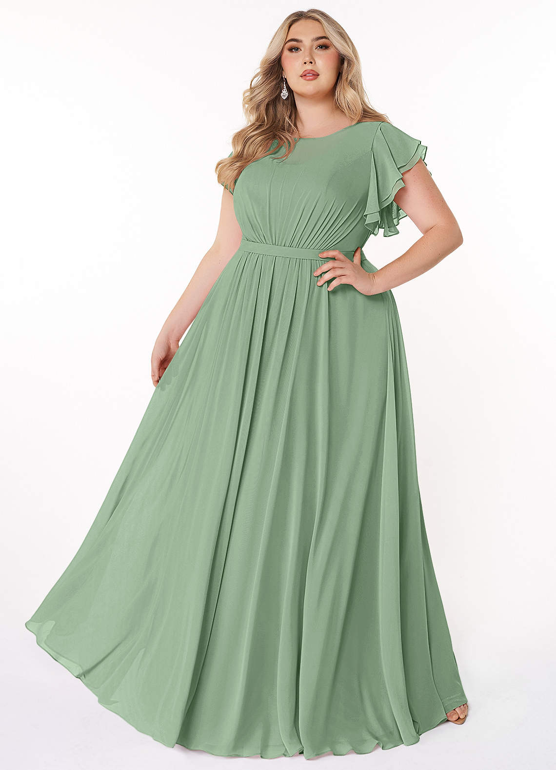 Azazie Daphne Modest Bridesmaid Dresses A-Line Ruffled Chiffon Floor-Length Dress image1