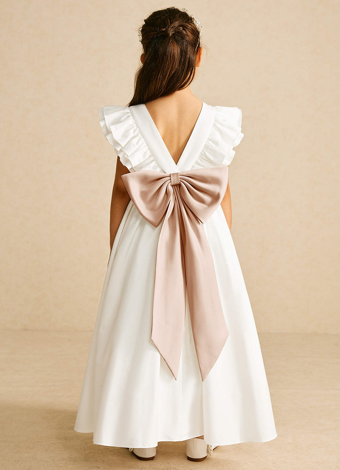 Azazie Aero Flower Girl Dresses Ivory English Rose A-Line Pleated Cotton Dress image1
