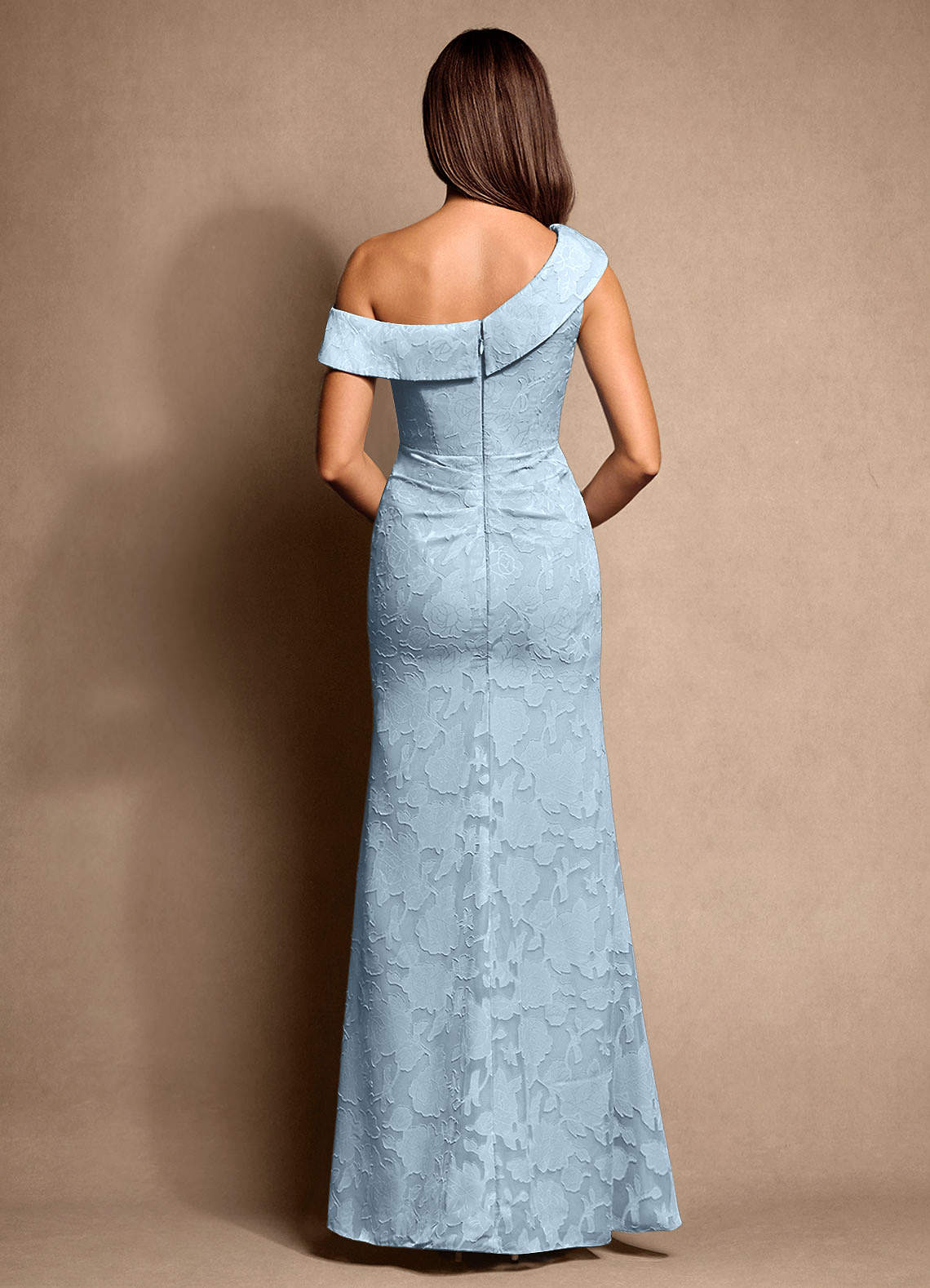 Azazie Hamptons vestidos de madre de la novia Vestido de Azul Cielo de Devorado Floral de Corte En A con Plisado image2