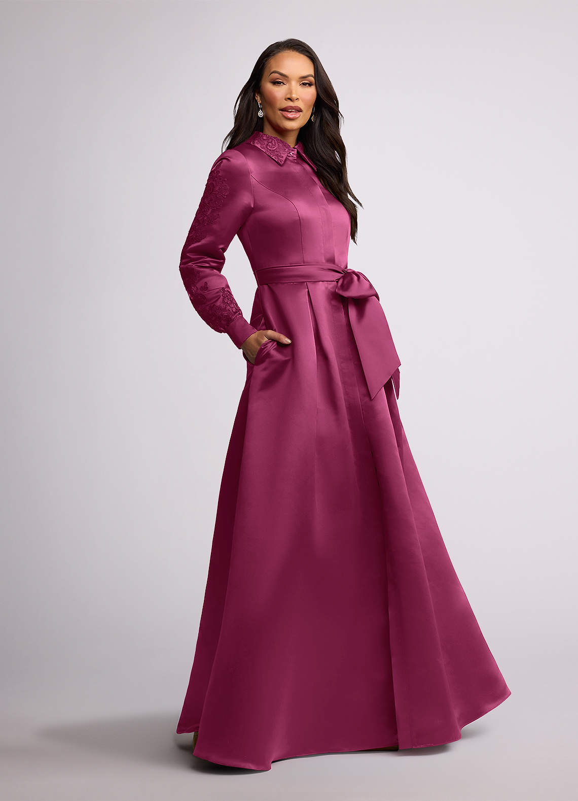Azazie Ruth Mother of the Bride Dresses Mulberry A-Line Lace Matte Satin Dress image1
