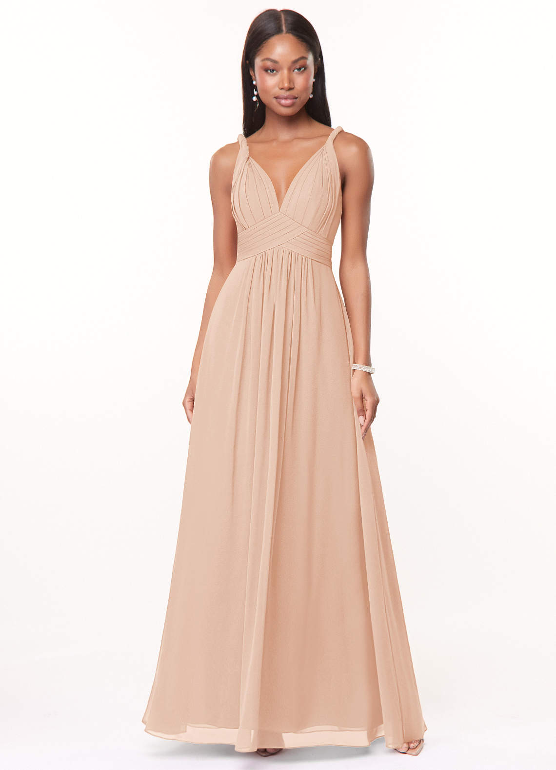 english rose color bridesmaid dresses Azazie Mei