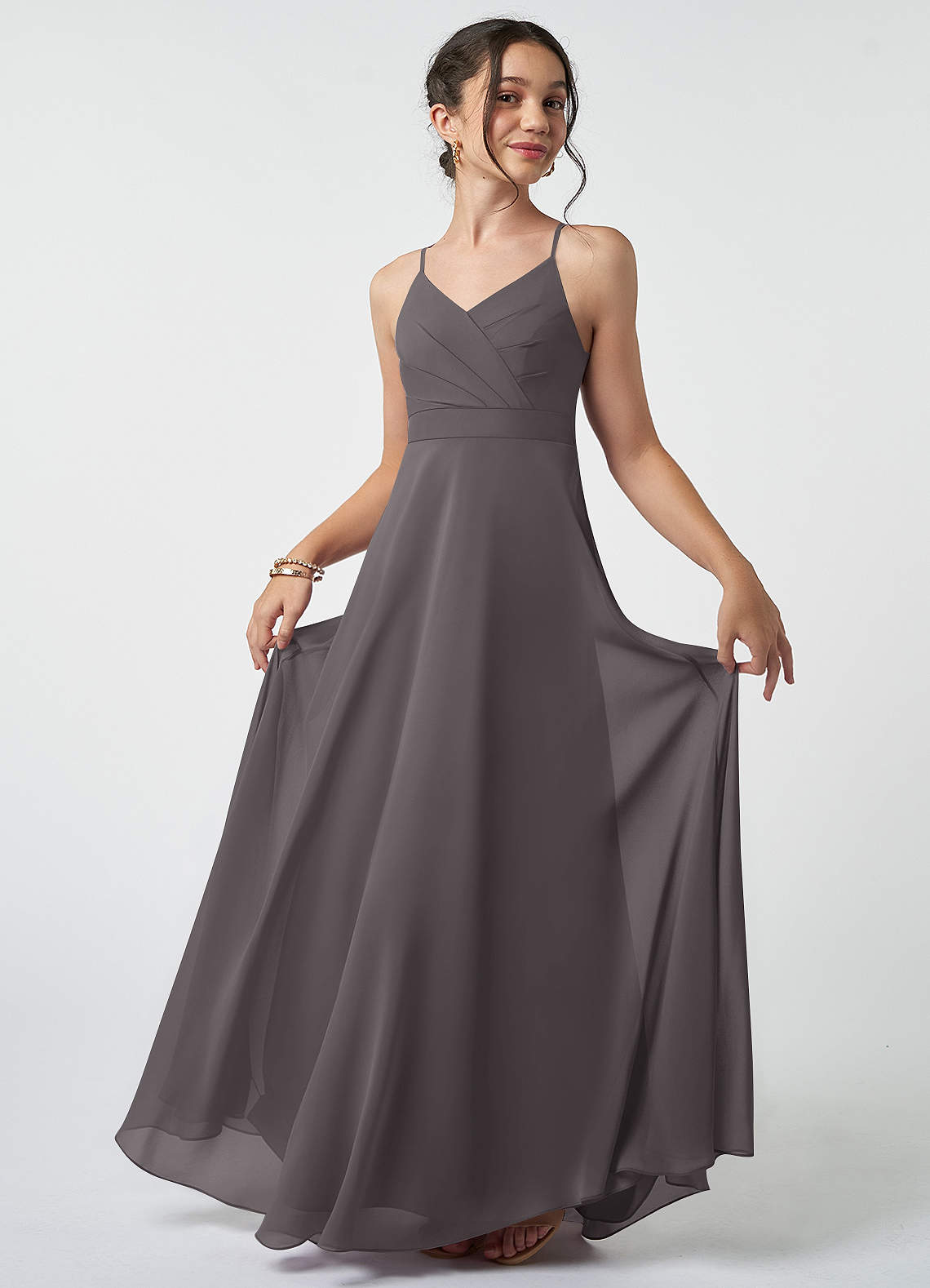 Azazie Avelina Junior Bridesmaid Dress in Steel Grey | Azazie