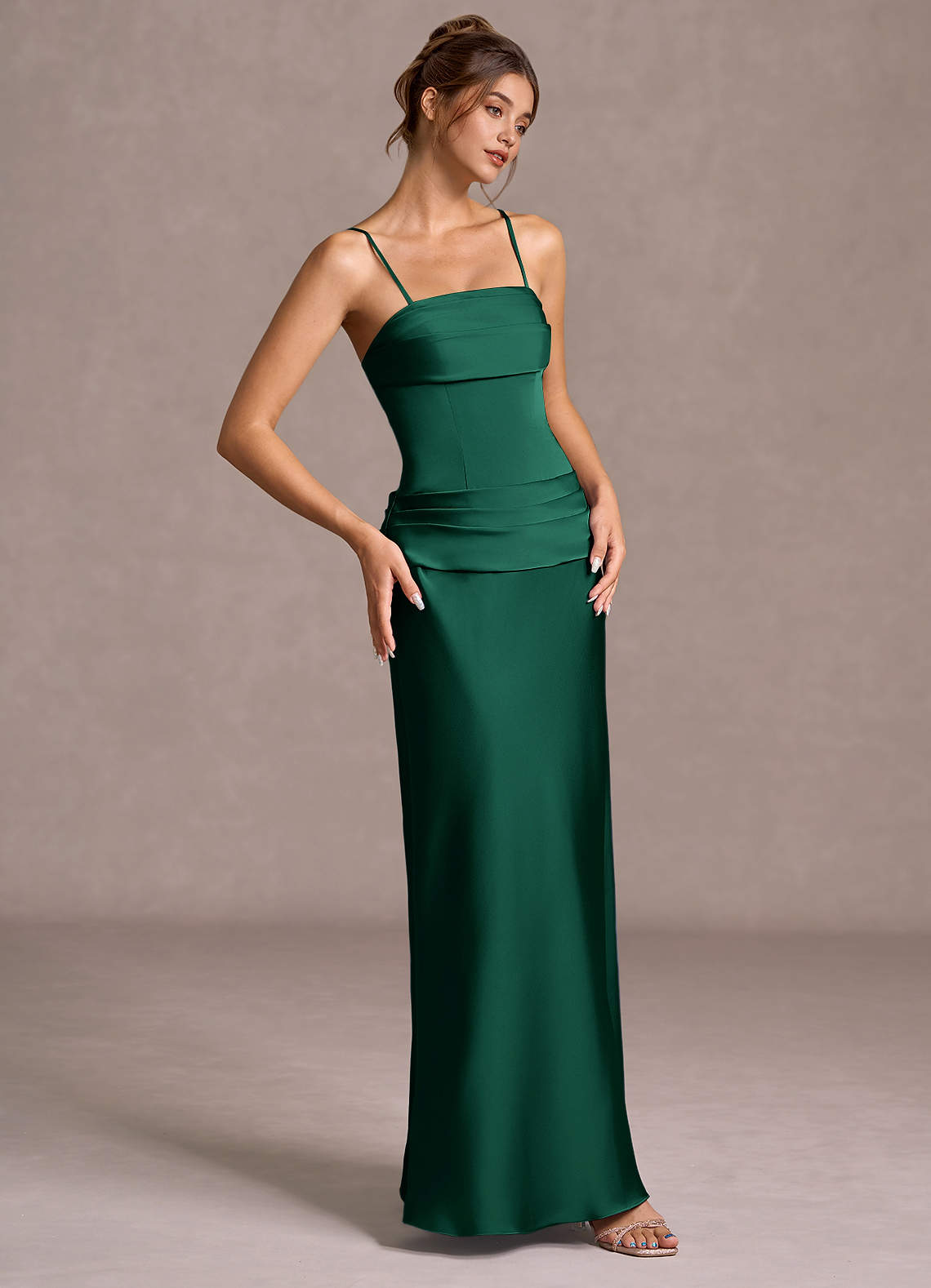 satin emerald green maxi dress Garden Pleats Column Dress Emerald / M