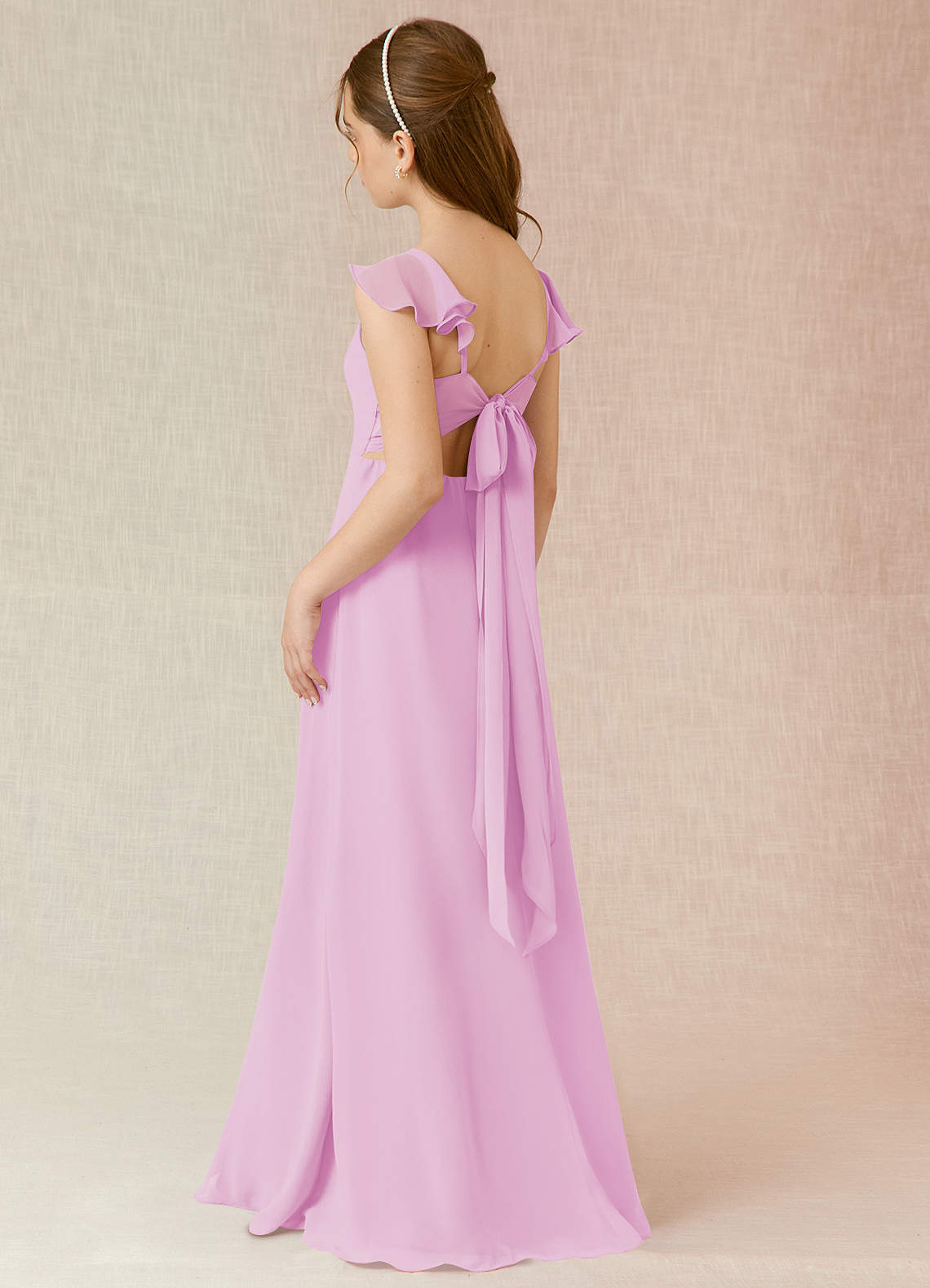 Azazie Everett Junior Vestido de Rosa Caramelo de Gasa de Corte En A image3