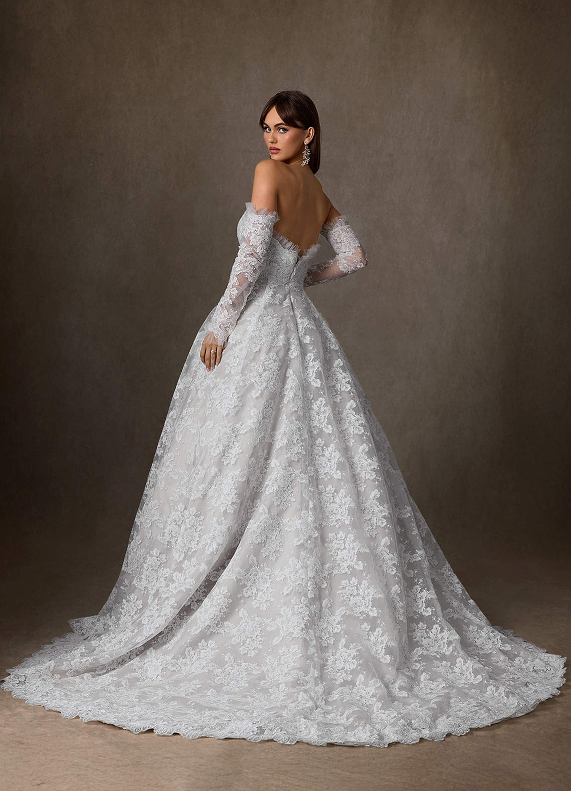 Azazie Hinata Wedding Dresses Diamond White Ball-Gown Strapless Lace Dress image4