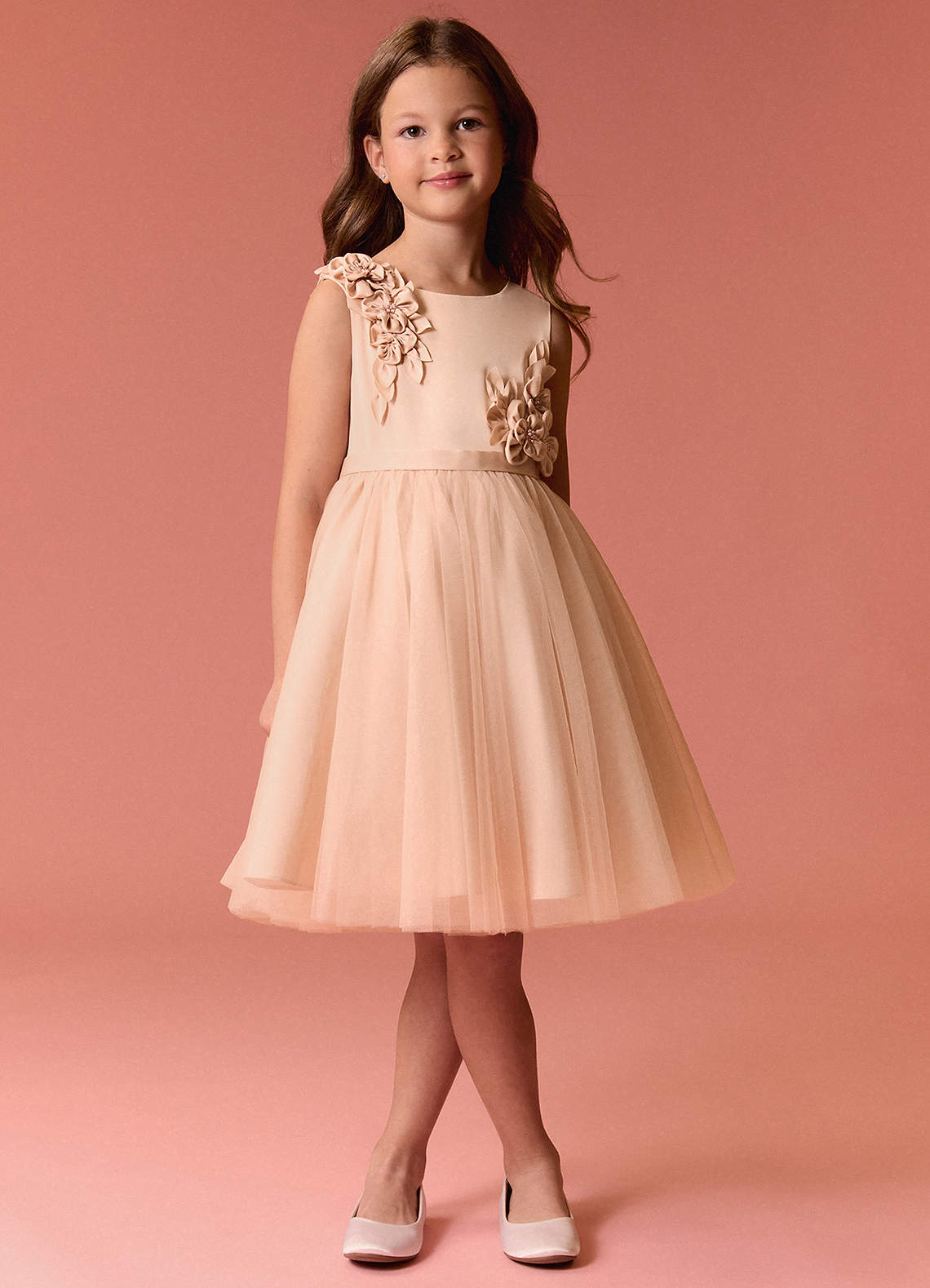 Barbie ♥ Azazie Flower Girl Dresses Scoop Rosette Bow Stretch Satin Tulle A-line Dress image2