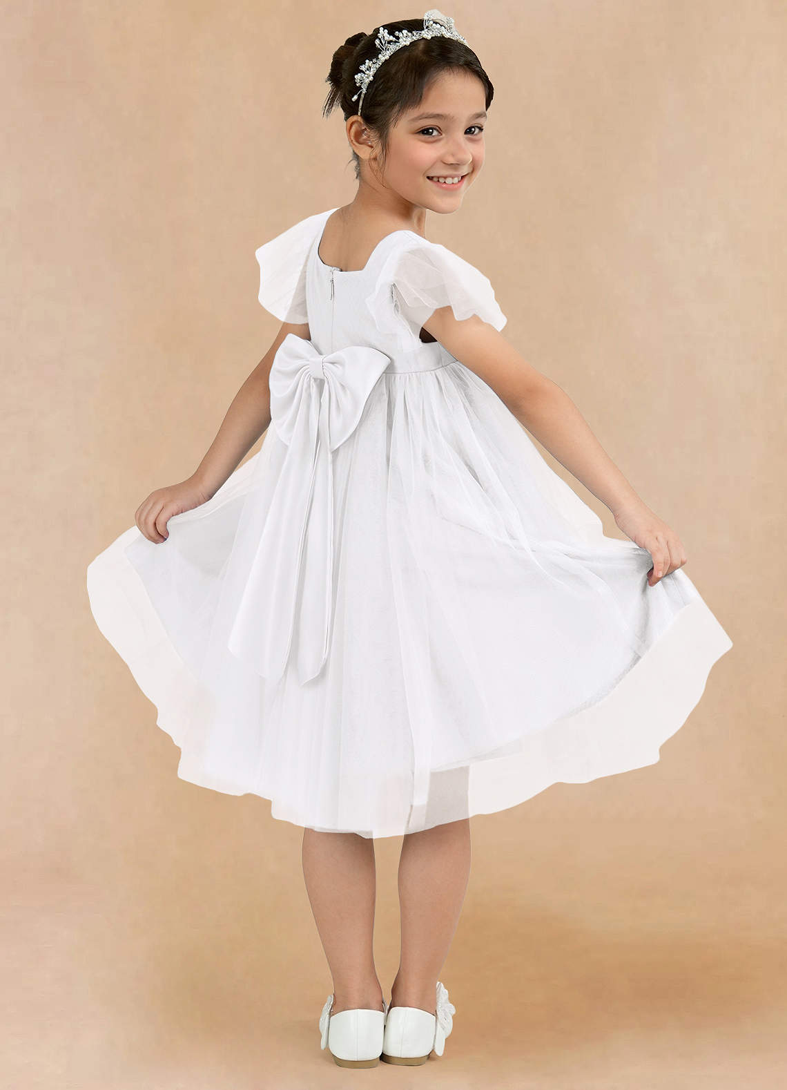 Satin Tulle Knee-length Black Flower Girl Dress