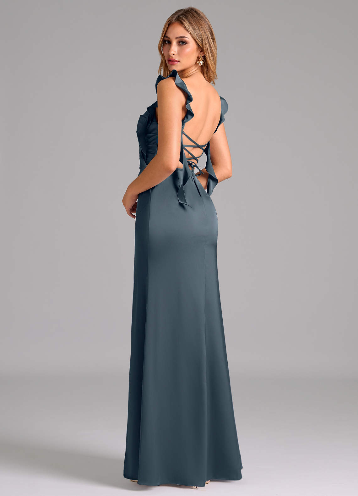 violet grey bridesmaid dress Statement Shoulder Chiffon Bridesmaid Dress