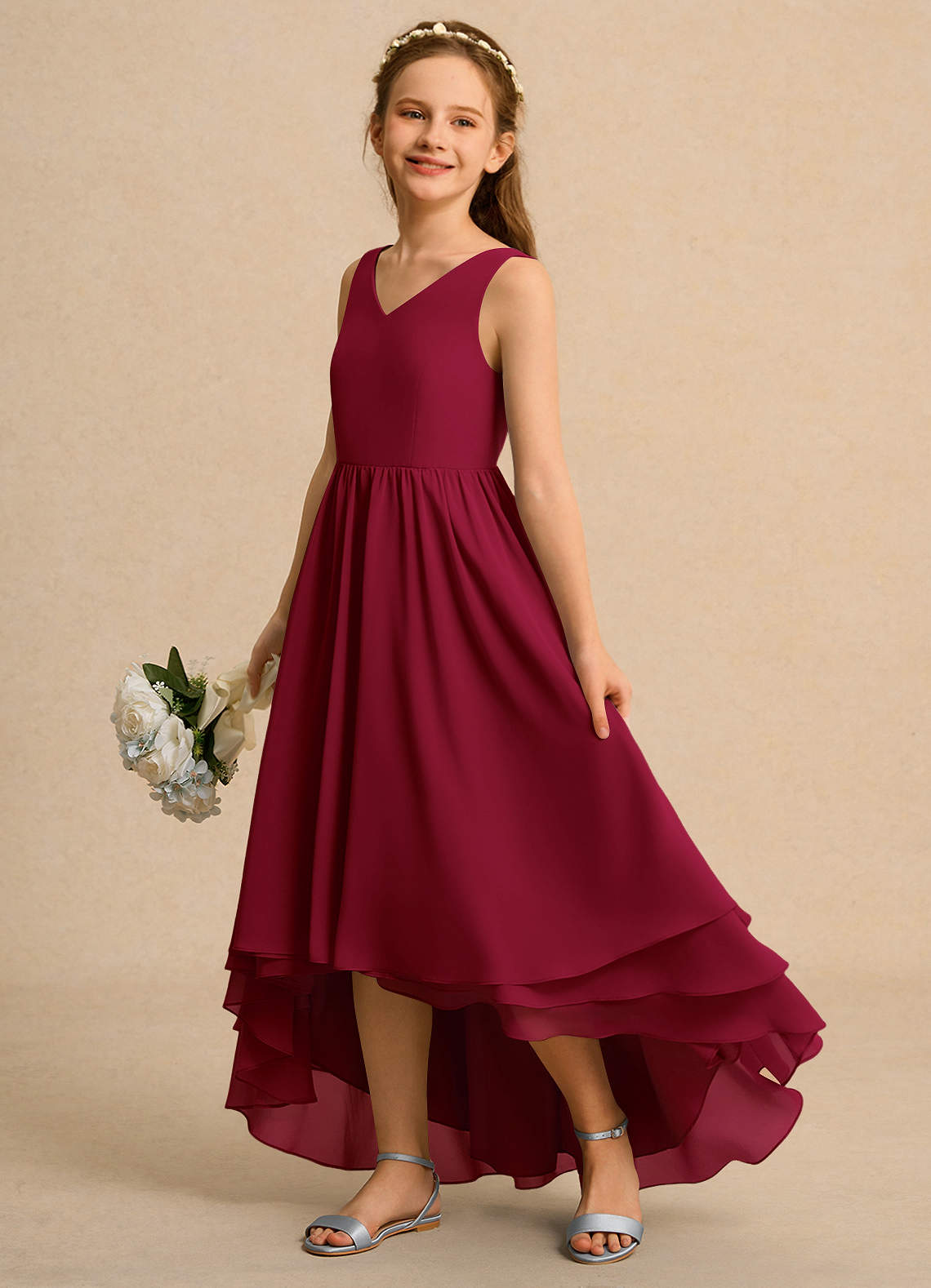 formal girls red dress Girls Burgundy Formal Dresses Spaghetti Straps Halter Sleeveless Zipper Long Stretch Satin Formal Dresses With Split main image 0