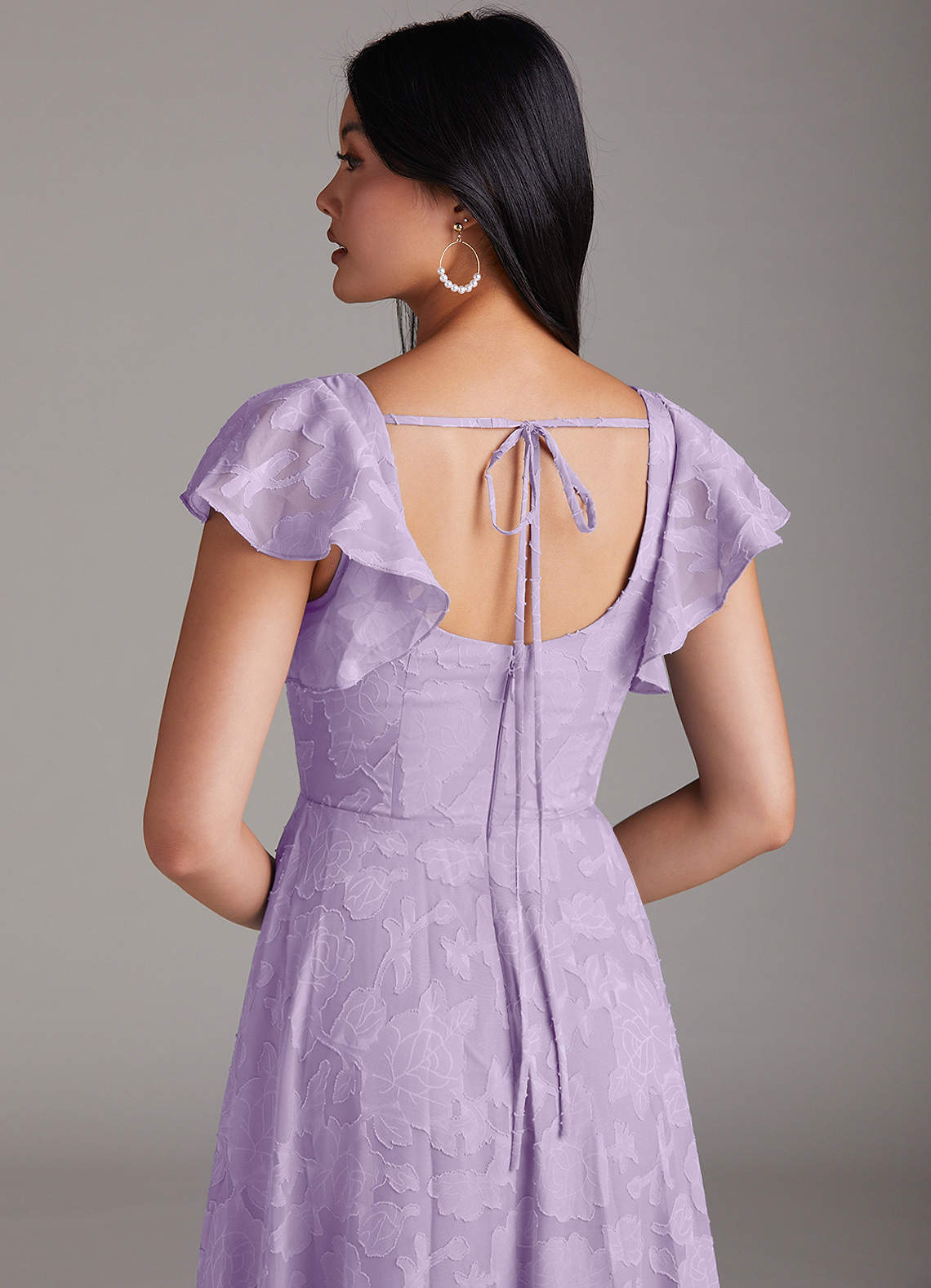 Azazie Bondi Bridesmaid Dresses Lilac A-Line Side Slit Floral Burnout Dress image4