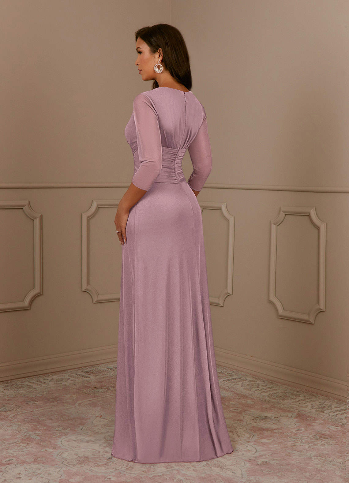 Azazie Annetta Mother of the Bride Dresses Dusty Rose A-Line V-Neck Pleated Mesh Dress image2