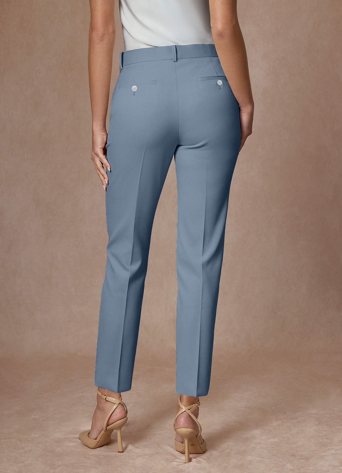 front Whitney Dusty Blue Structured Stretch Full Length Dress Pants