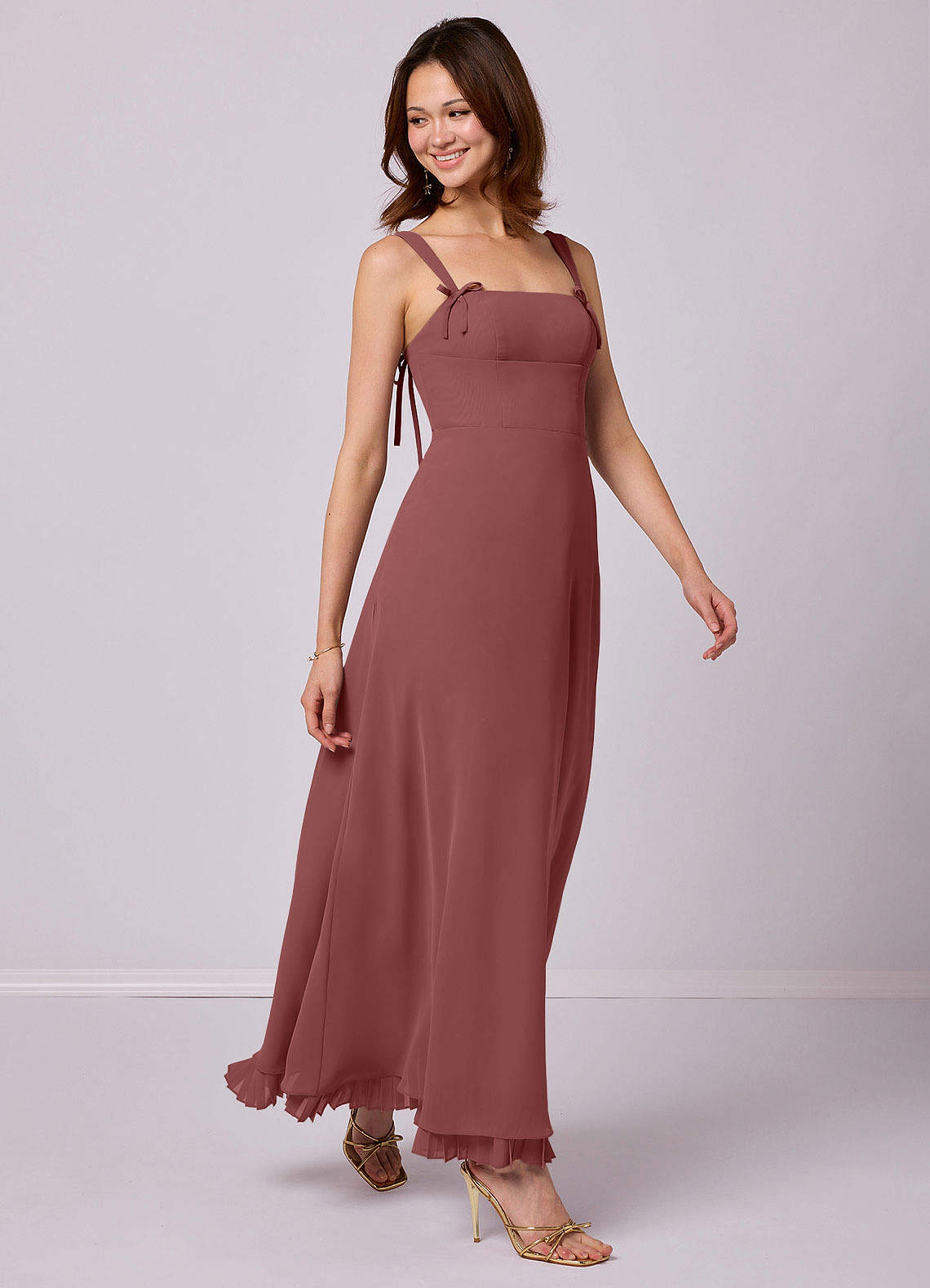 Barbie ♥ Azazie Robes de demoiselle d'honneur Robe Trapèze en Mousseline de soie Plissée Améthyste image1