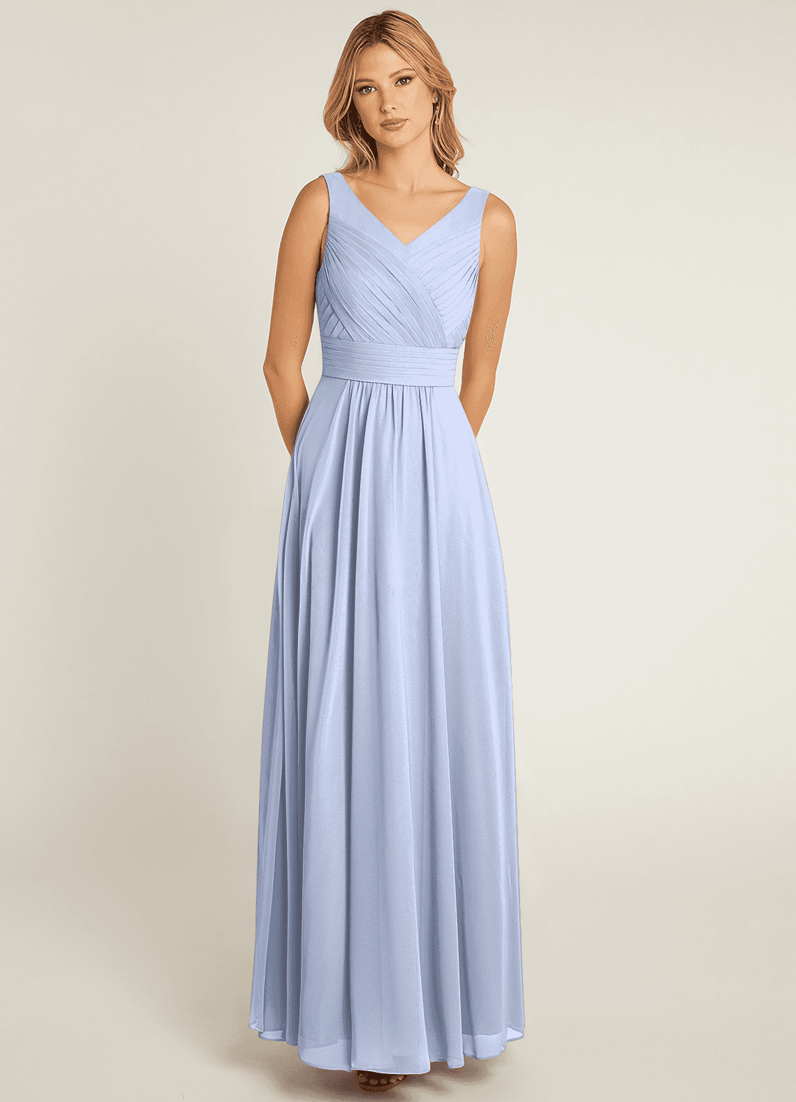 Azazie Pierrette Bridesmaid Dresses Ice A-Line Pleated Chiffon Dress image1