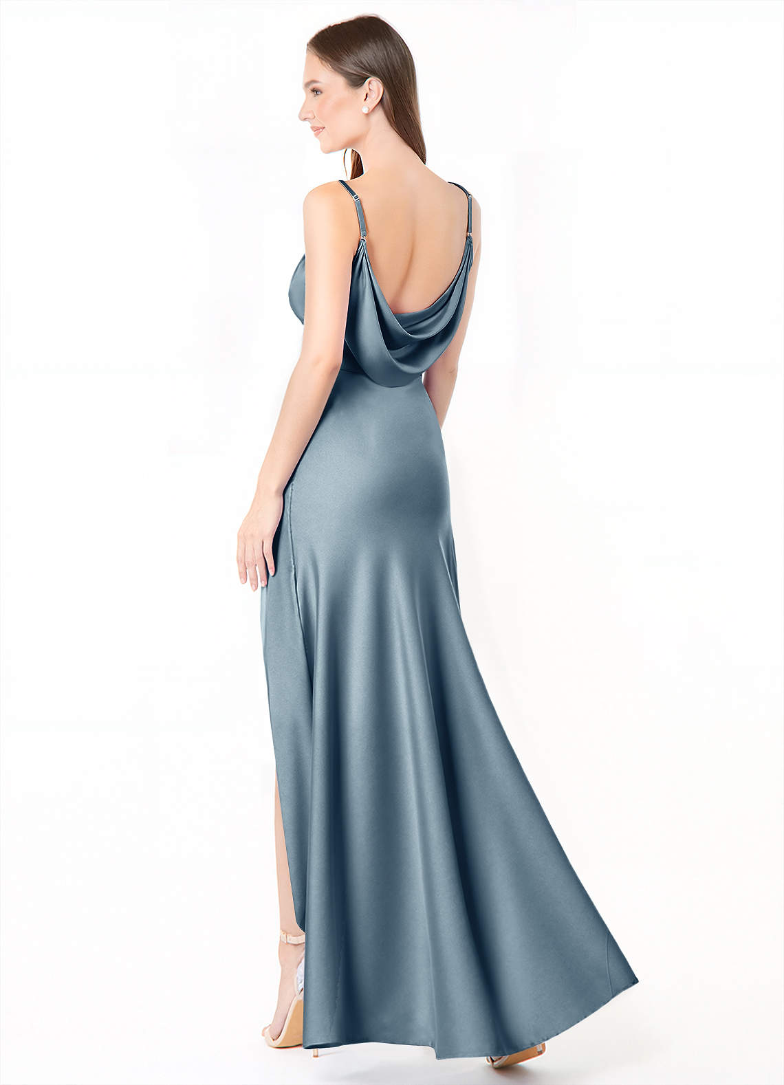 Azazie Alaija Bridesmaid Dresses Dusty Blue Mermaid Side Slit Stretch Satin Dress image1
