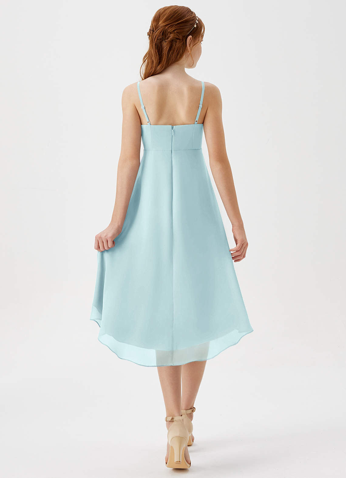 Azazie Mariam Junior Abito A-Line in Chiffon Plissettato Sea Glass image1