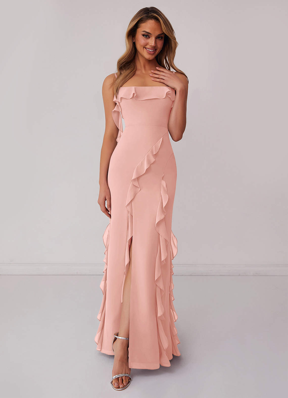 Barbie ♥ Azazie Jurken voor bruidsmeisjes Jurk van Chiffon met Kolom Boog Rozet image1