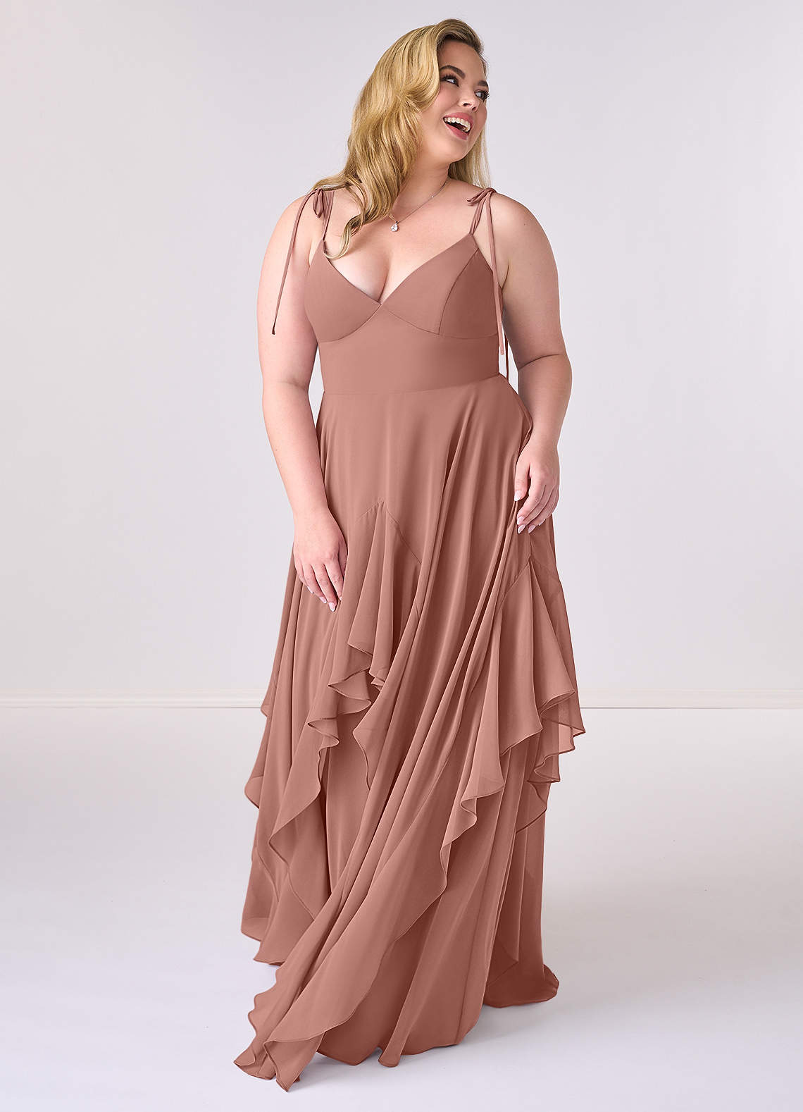 Barbie ♥ Azazie Bridesmaid Dresses V-neck Chiffon Tiered A-line Dress image7