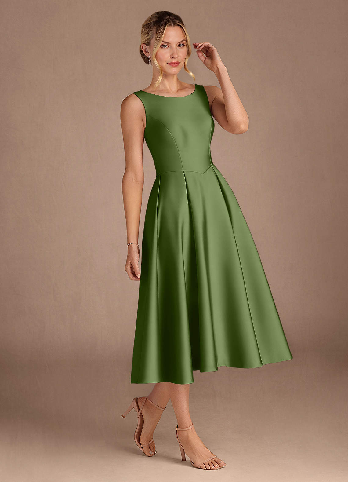 Azazie Fulton vestidos de madre de la novia Vestido de Enebro de Satén Elástico de Corte En A con Plisado image1