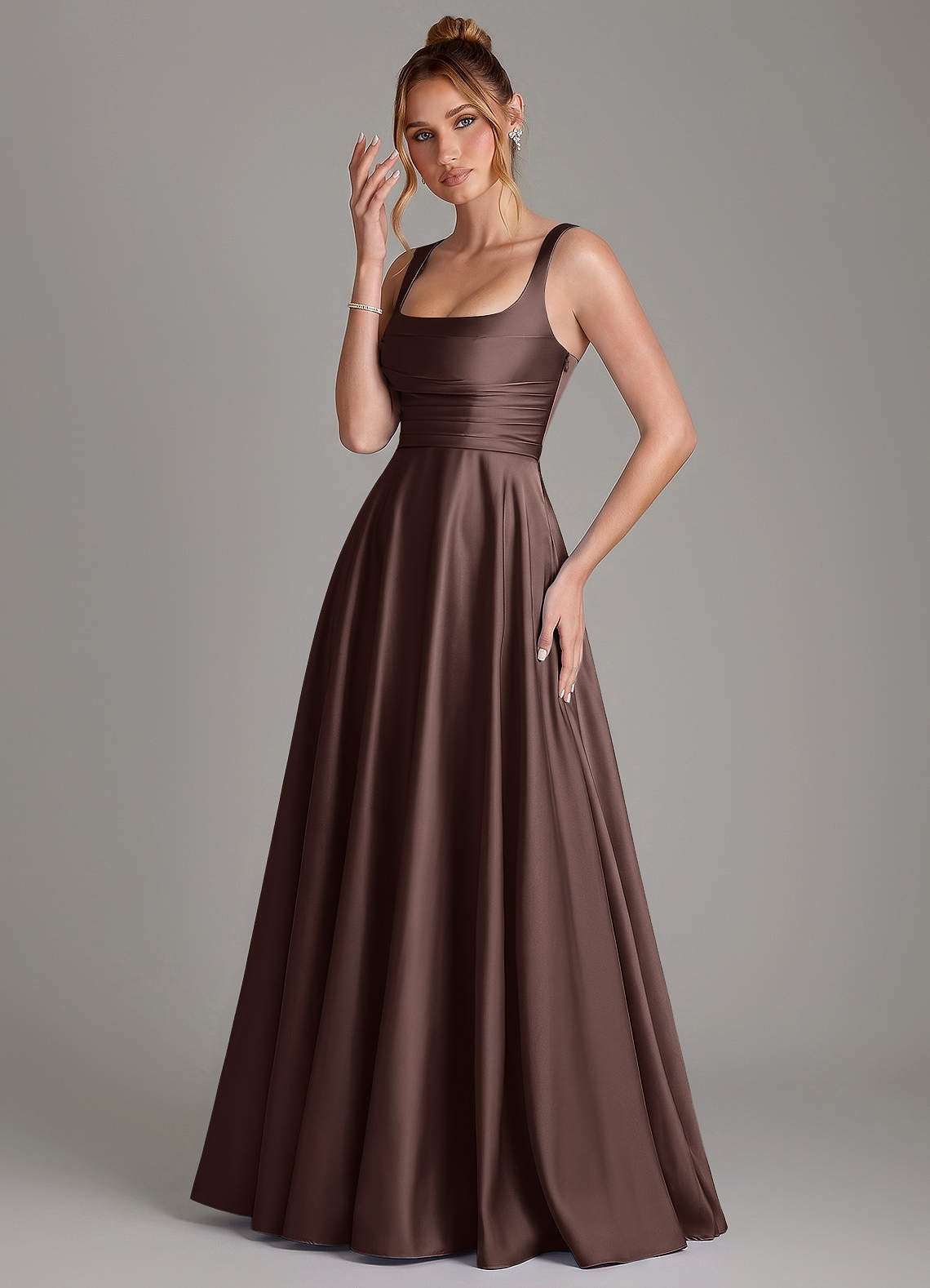 Azazie Azaria Bridesmaid Dresses Ganache A-Line Corset Stretch Satin Dress image2