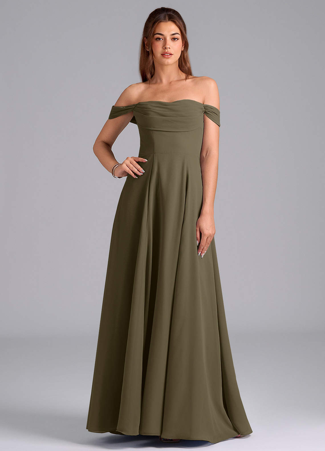 Azazie Almina Bridesmaid Dresses Willow Green A-Line Off the Shoulder Chiffon Convertible Dress image1