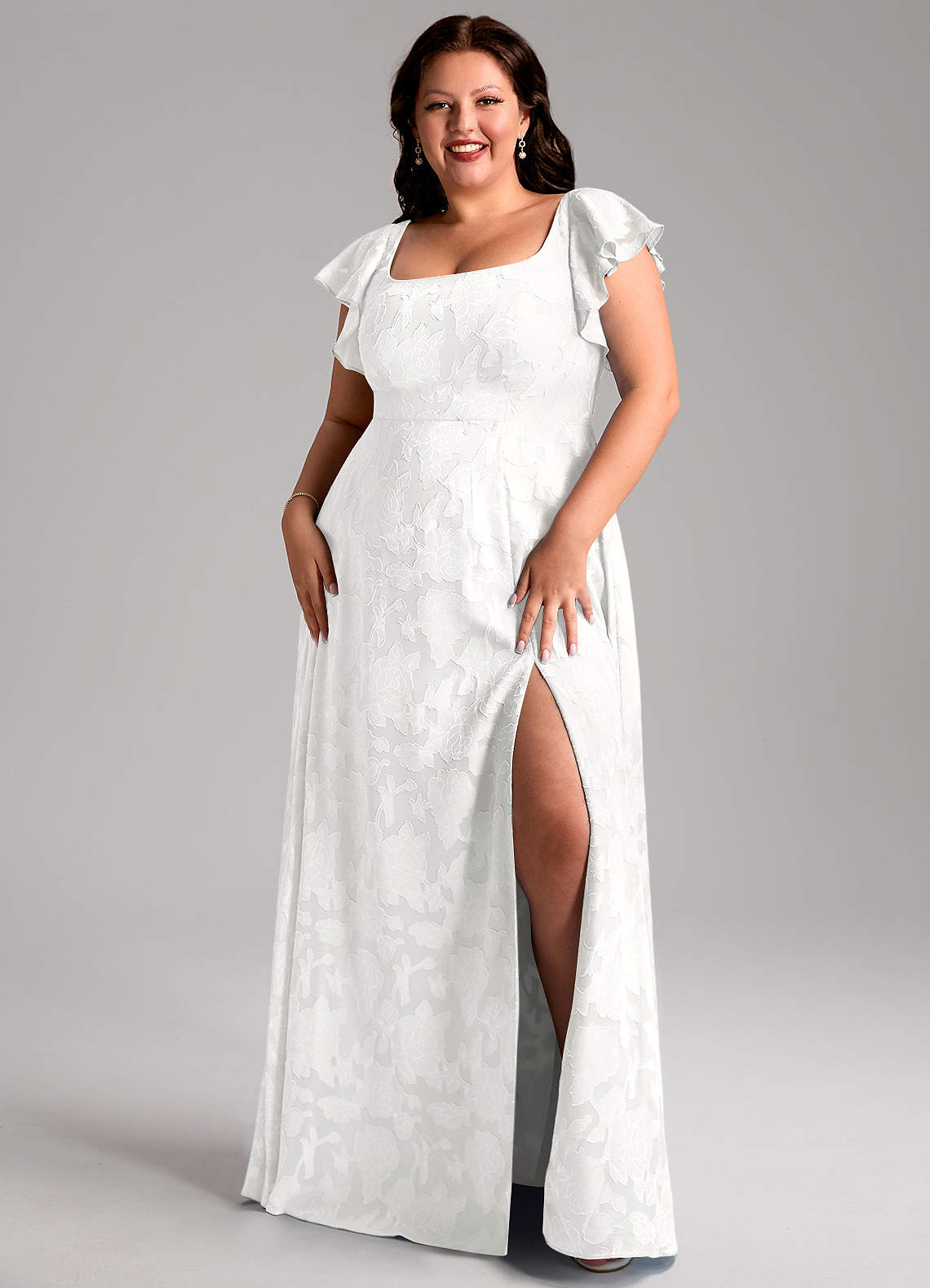 Azazie Bondi Brautjungfernkleider A-Linie Seitliche Cut-Outs Blumen-Burnout Kleid Weiß image1